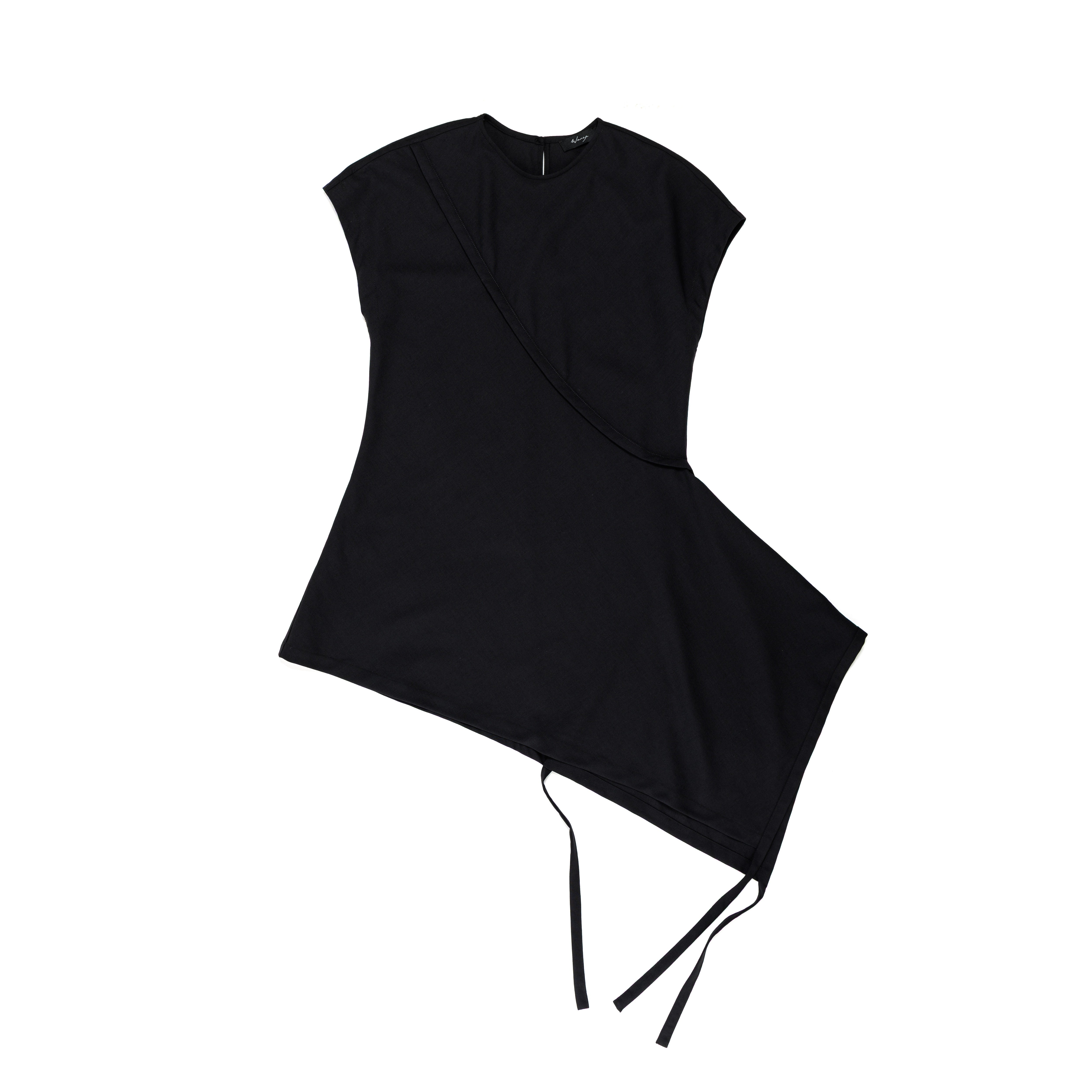 Asymmetrical Drape Dress Tropical Wool Black - PREORDER
