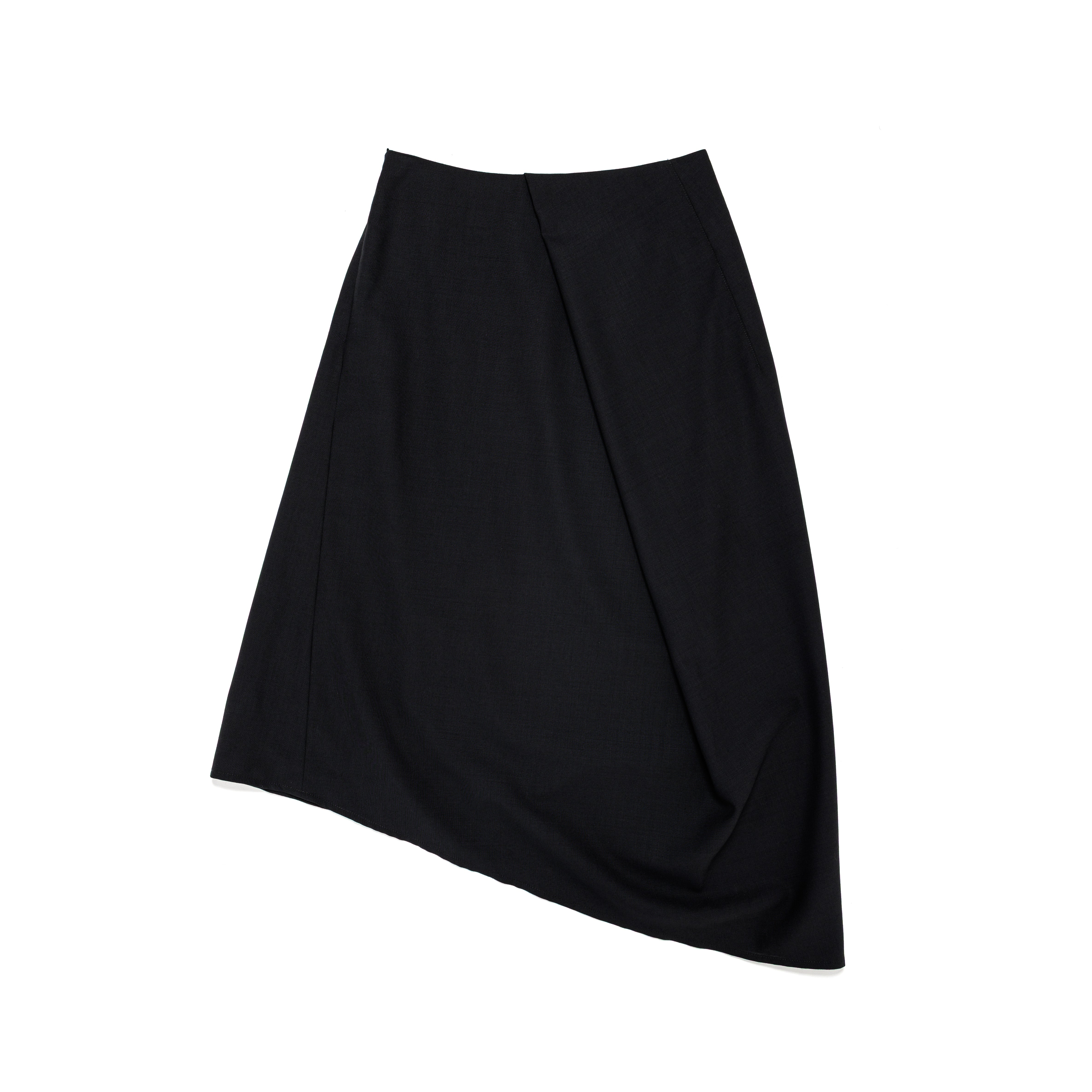 Asymmetrical Drape Skirt Tropical Wool Black - PREORDER