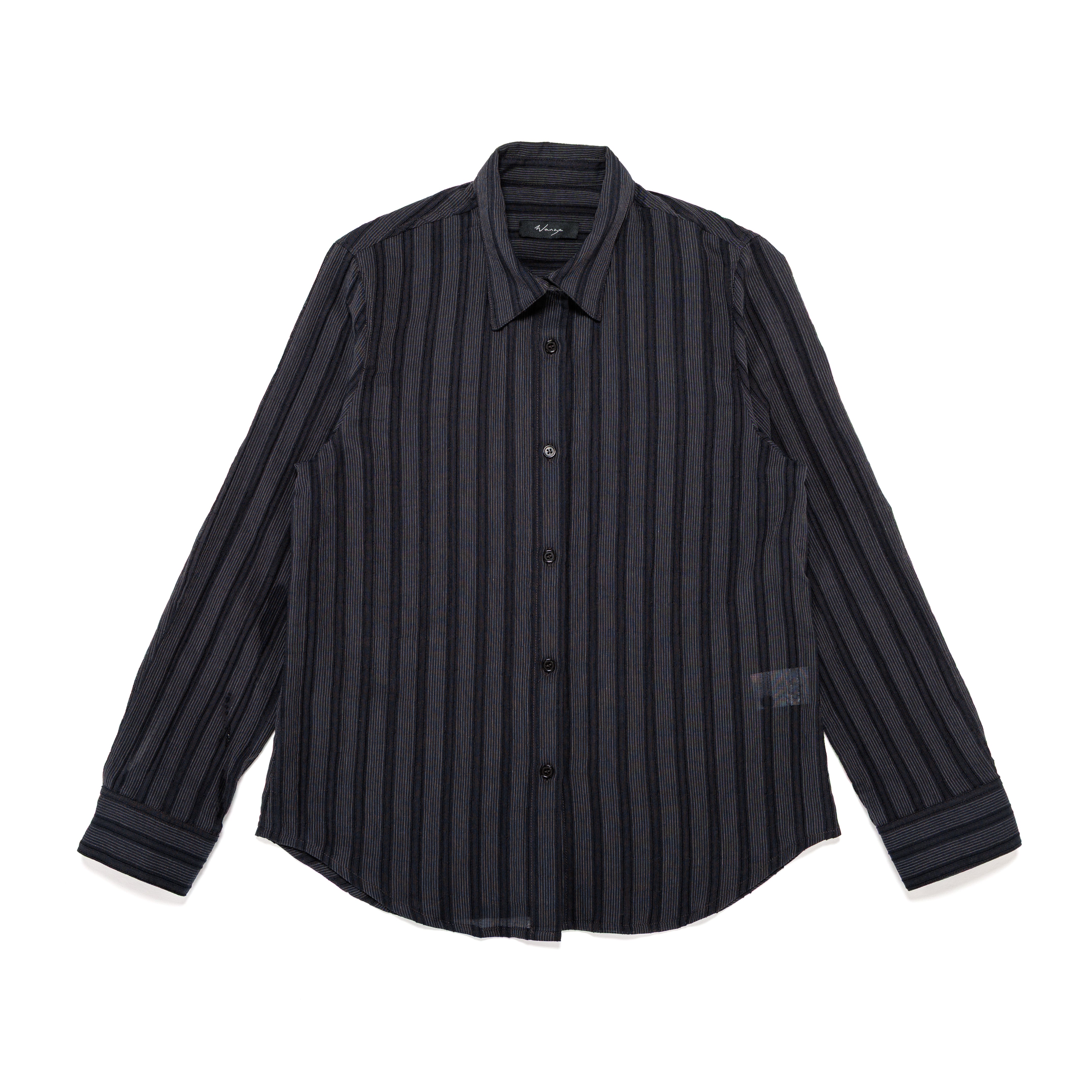 Classic Slim Fit Shirt Sheer Striped Cotton Black - PREORDER