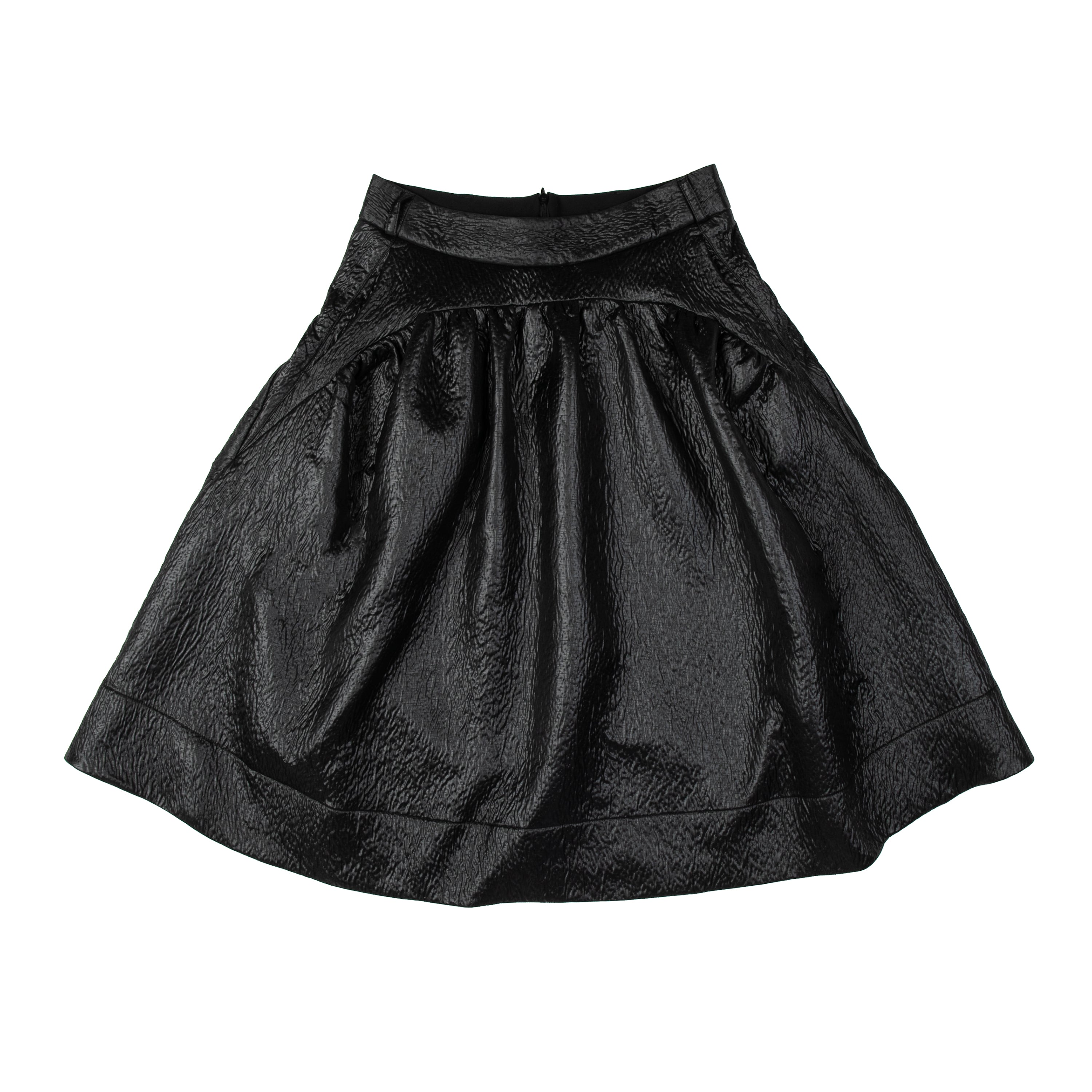 Midi Gathered Skirt Quilted Nylon Black - PREORDER