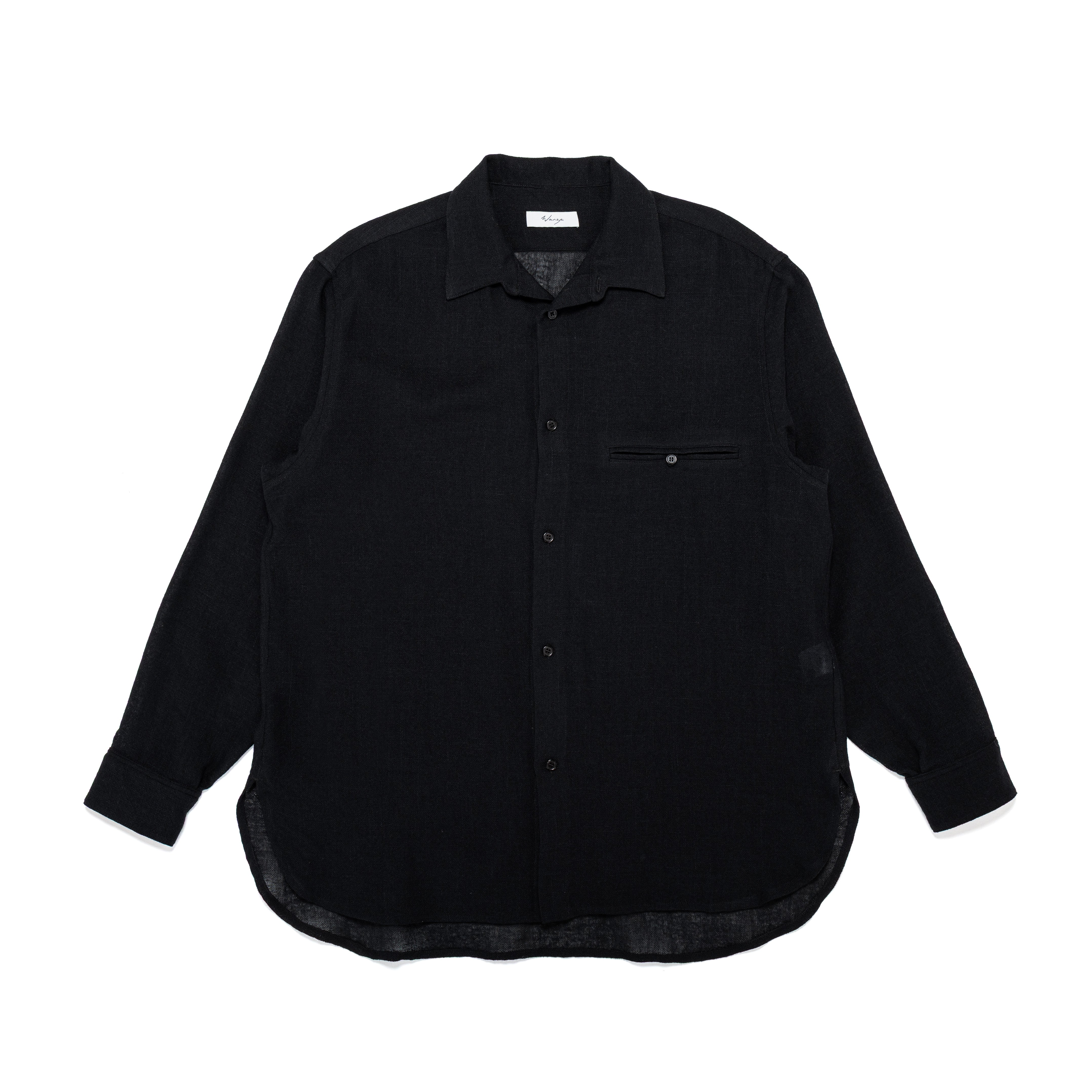 Easy Shirt Scallop Hem Wool Gauze Black - PREORDER