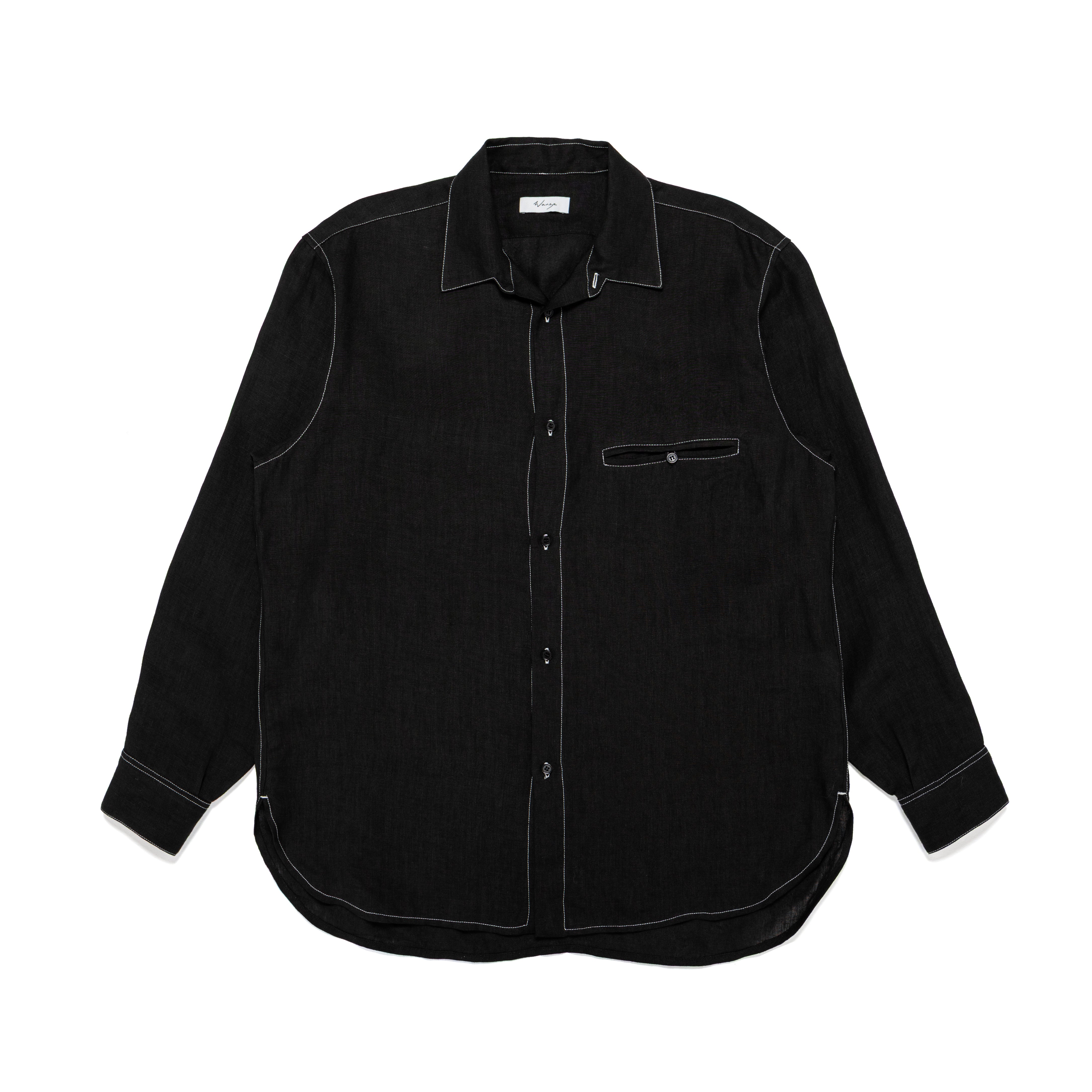 Easy Shirt Scallop Hem Washed Linen Black - PREORDER