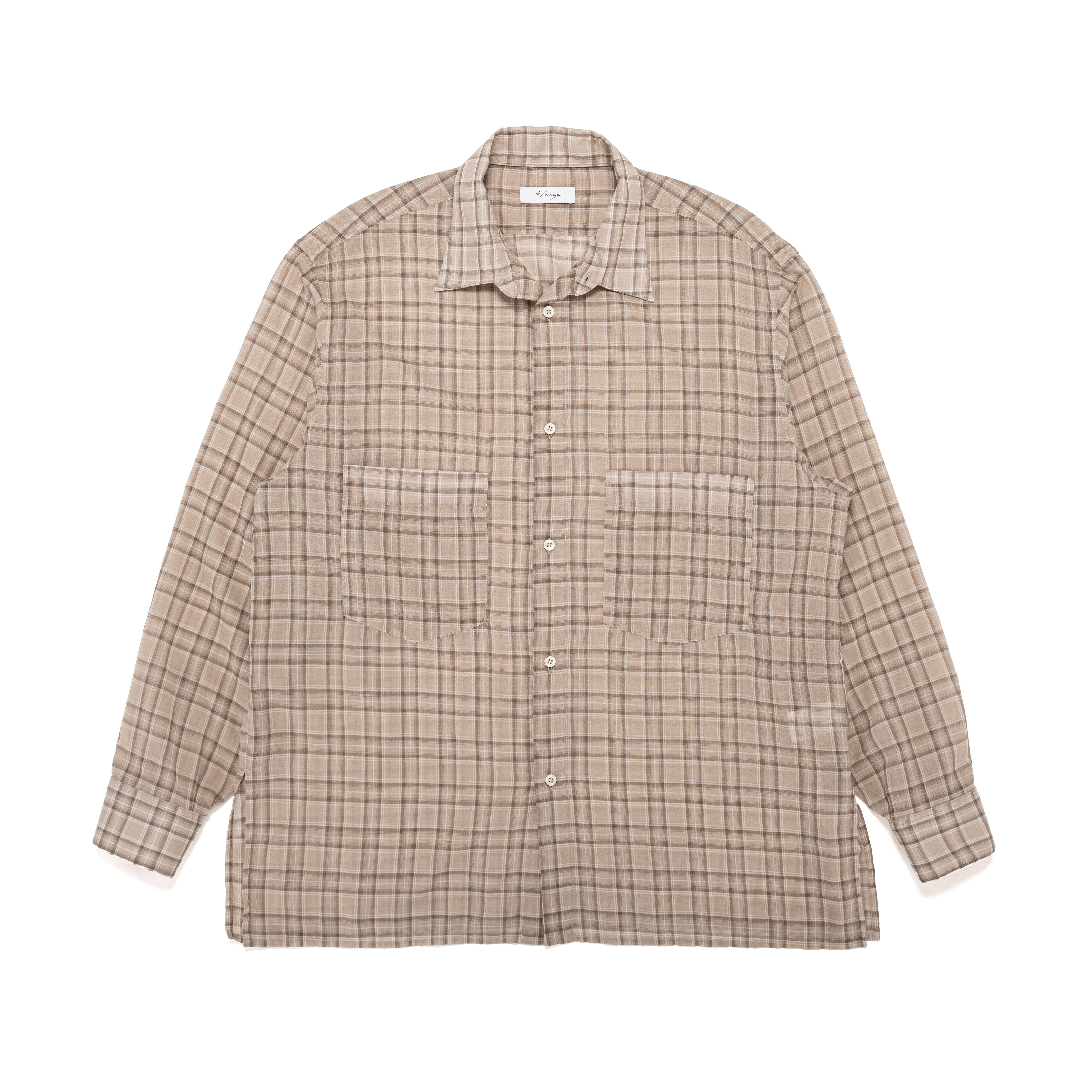 Easy Shirt Straight Hem Cotton Wool Voile Plaid Tan - PREORDER