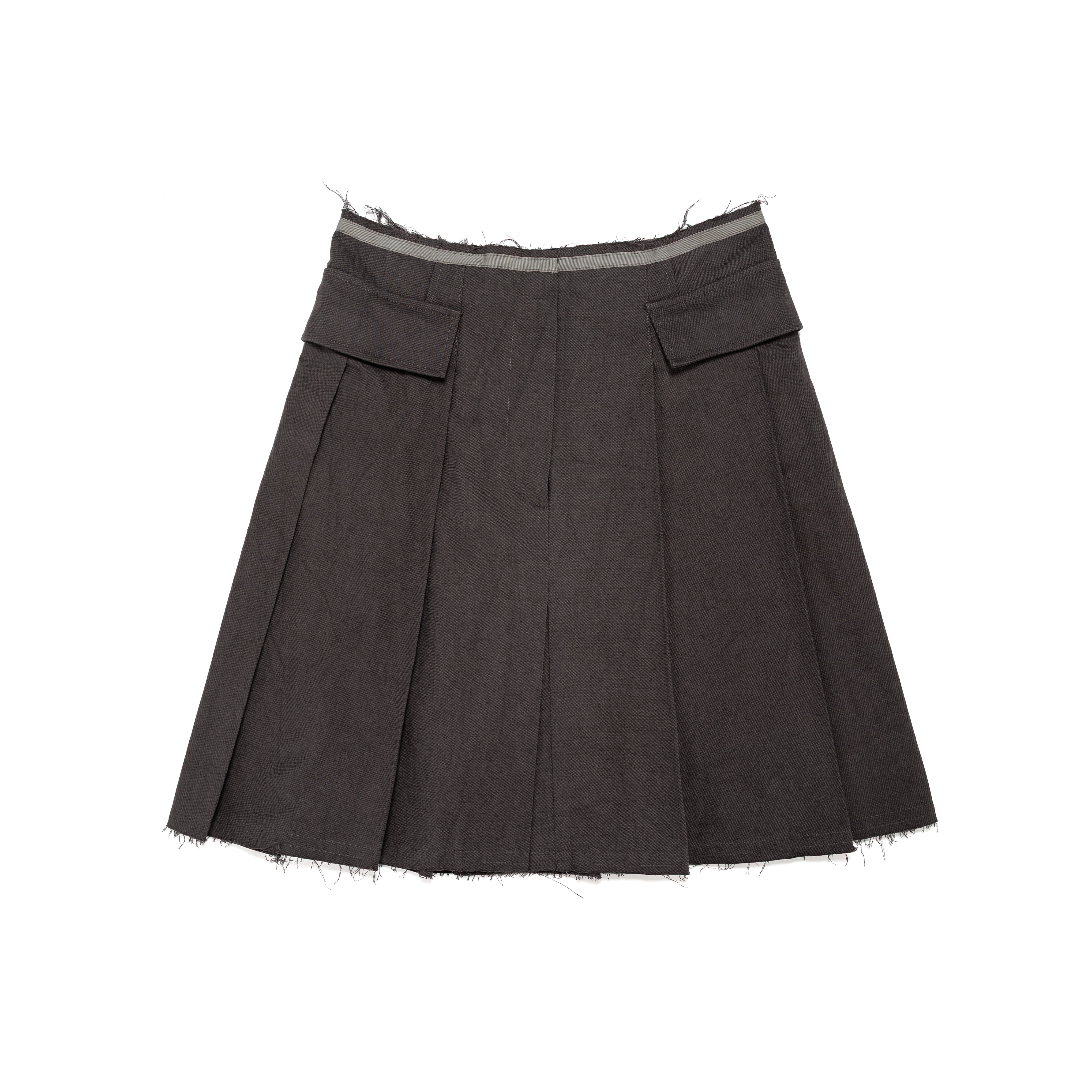 Pleated Skirt Dyed Cotton Hemp Oxford Charcoal - PREORDER