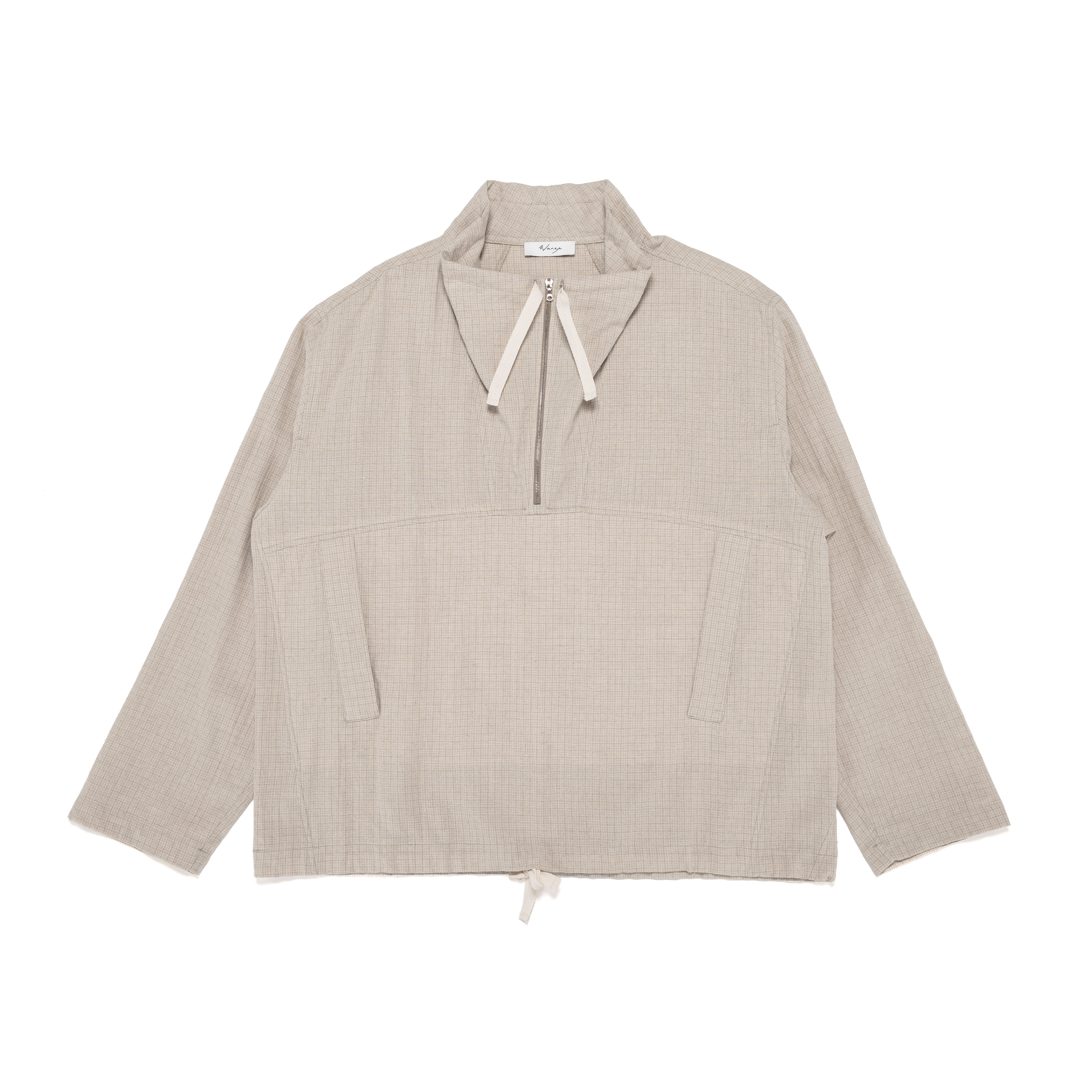Funnel Neck Zip Anorak Micro Plaid Cotton Linen Oat - PREORDER