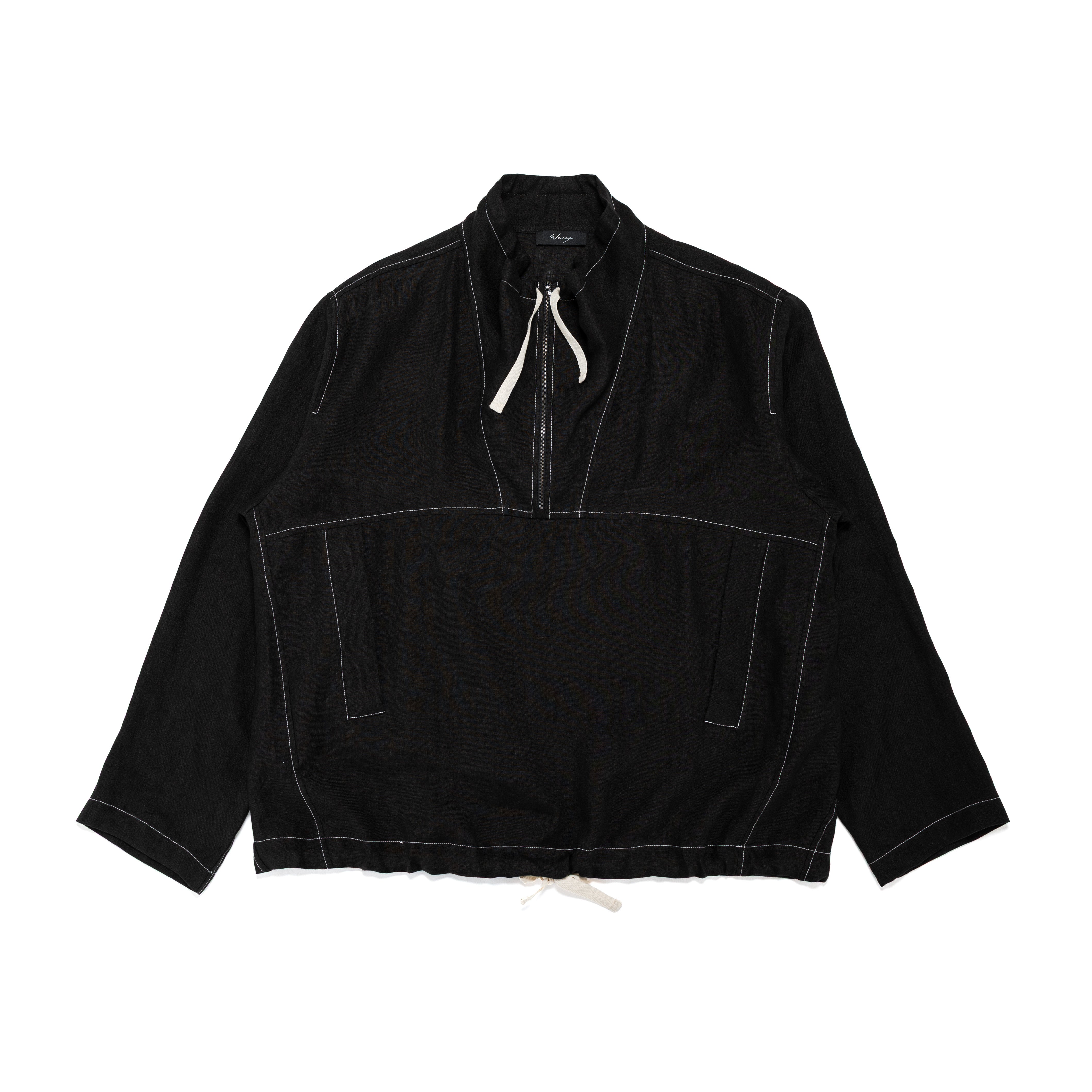 Funnel Neck Zip Anorak Washed Linen Black - PREORDER
