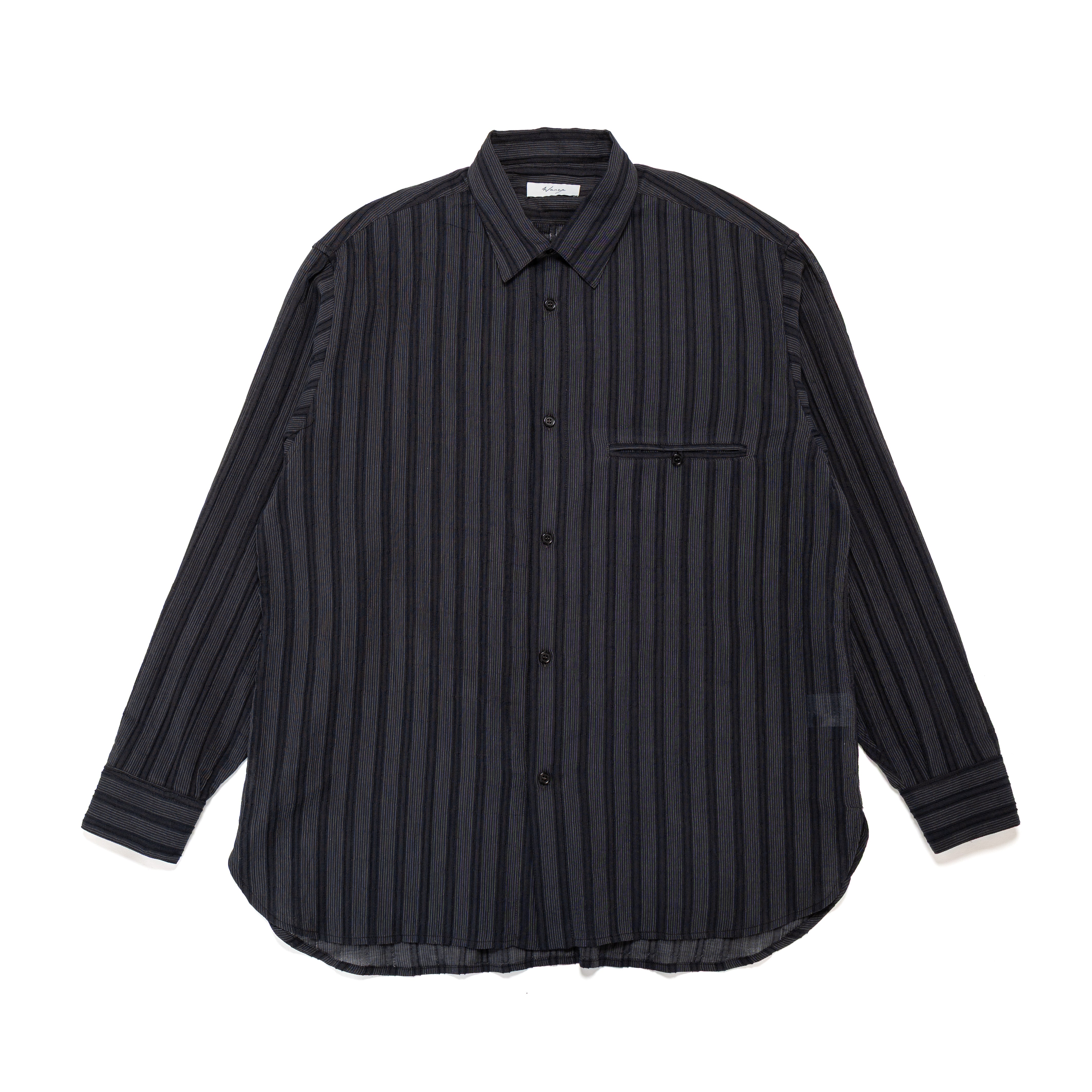 Easy Shirt Scallop Hem Sheer Striped Cotton Black - PREORDER