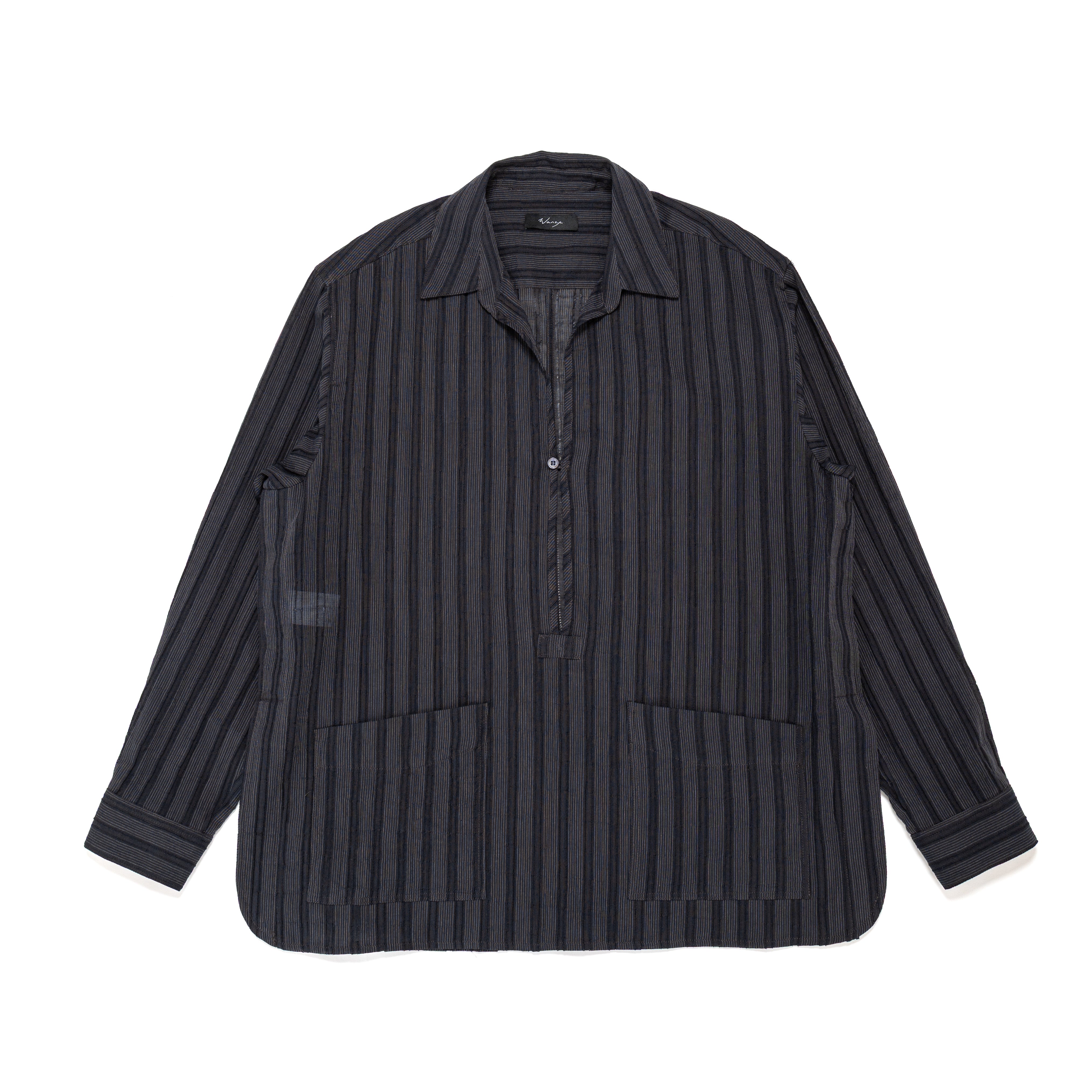 Skipper Shirt Sheer Striped Cotton Black - PREORDER