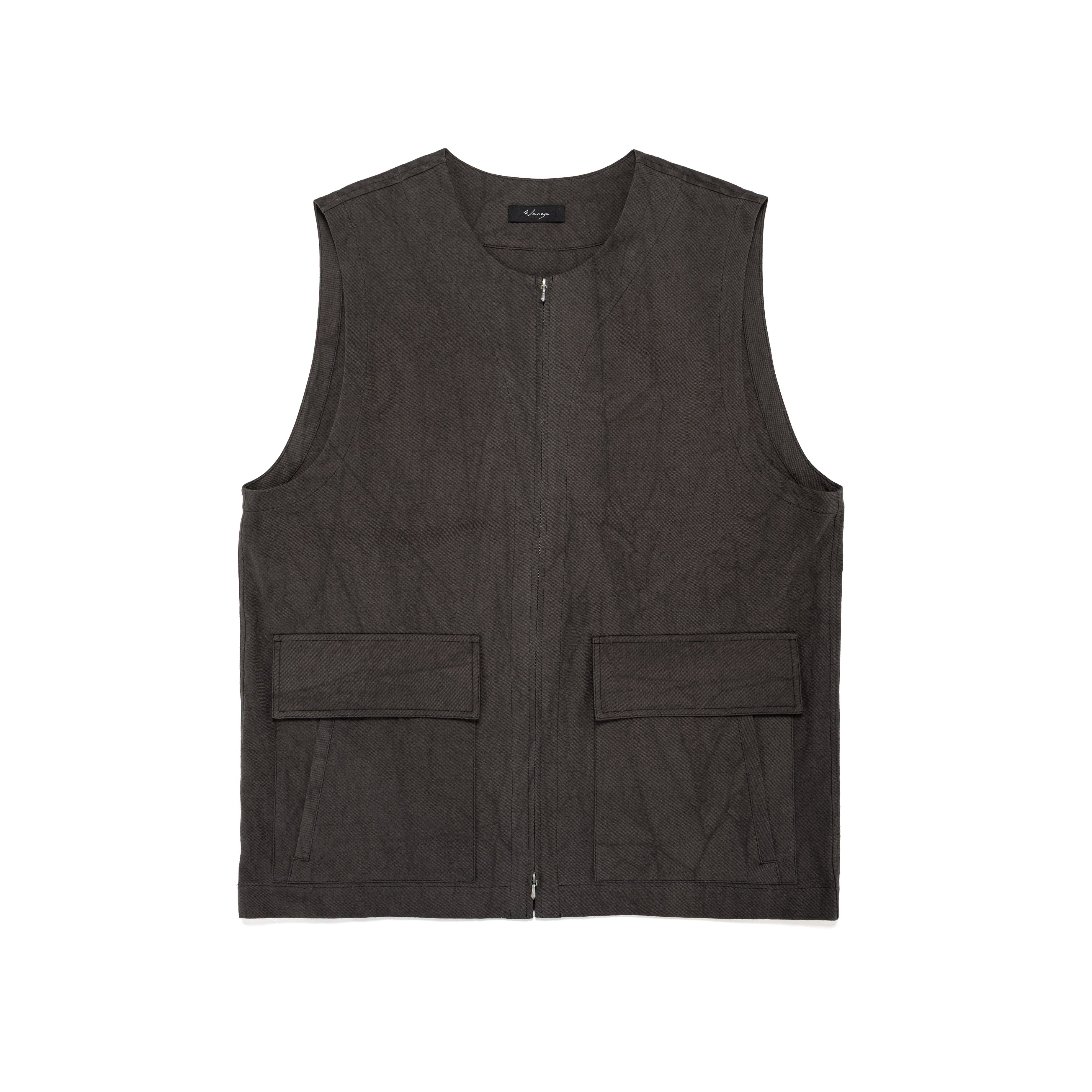 Zip Vest Dyed Cotton Hemp Oxford Charcoal - PREORDER