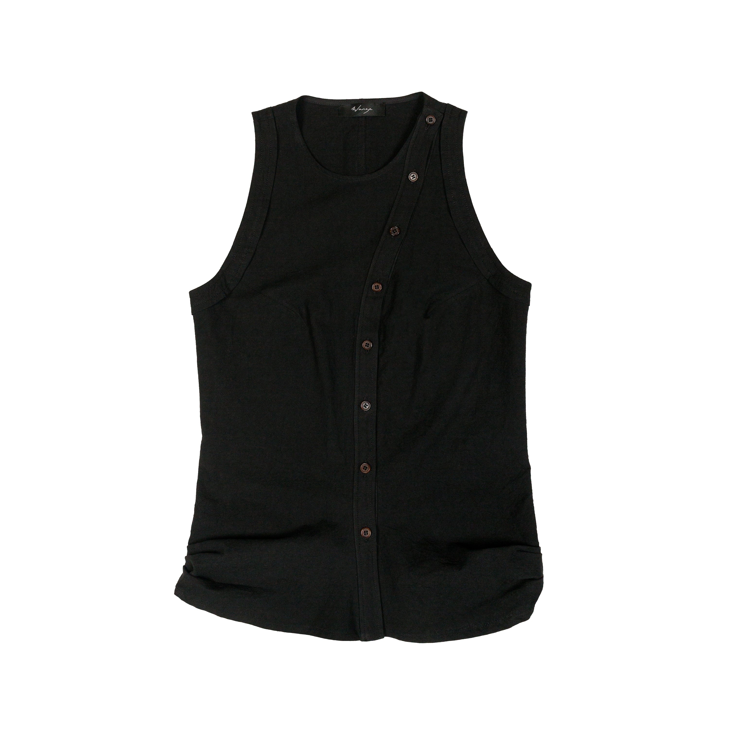 Button Up Tank Cotton Hemp Black