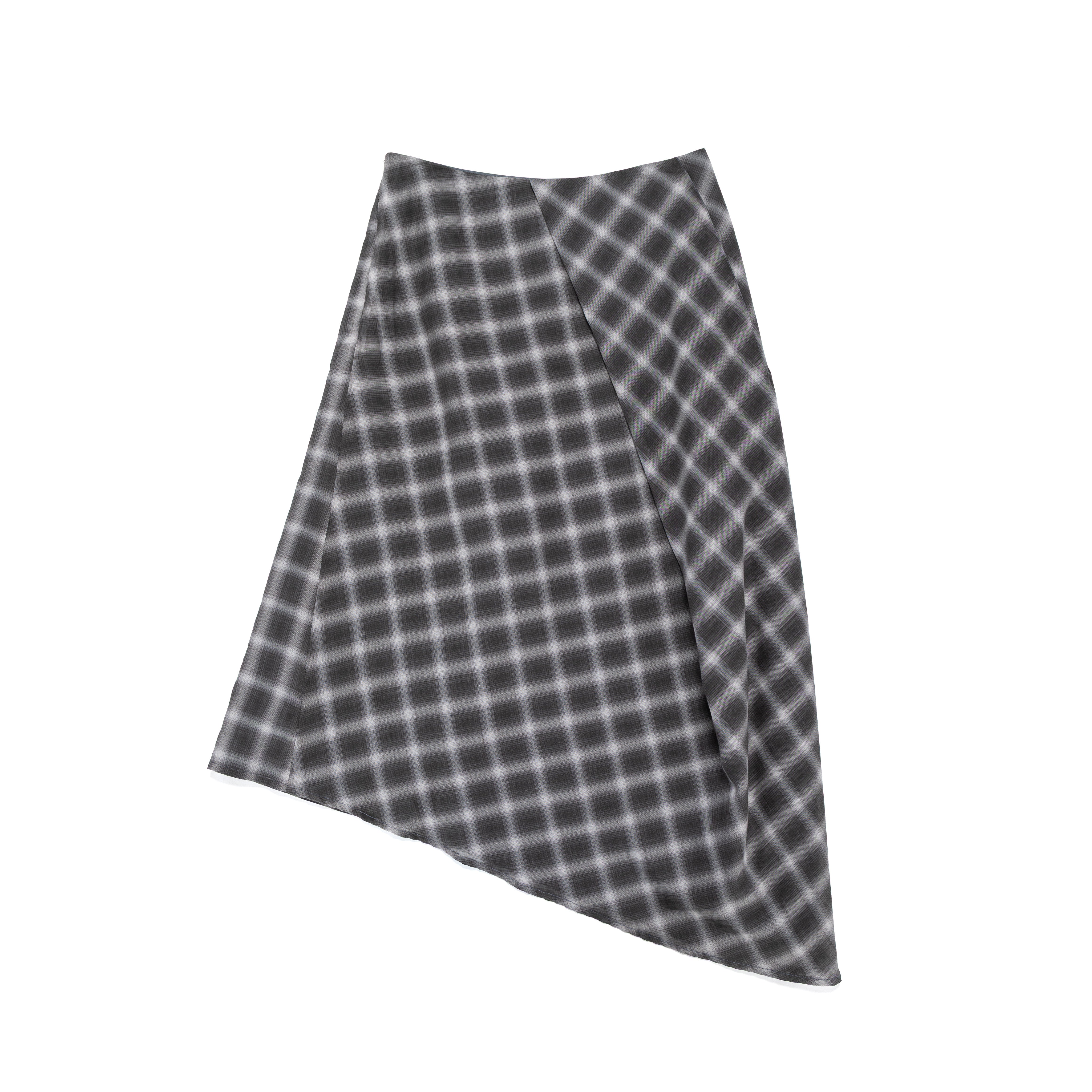 Asymmetrical Drape Skirt Cotton Wool Voile Plaid Graphite - PREORDER