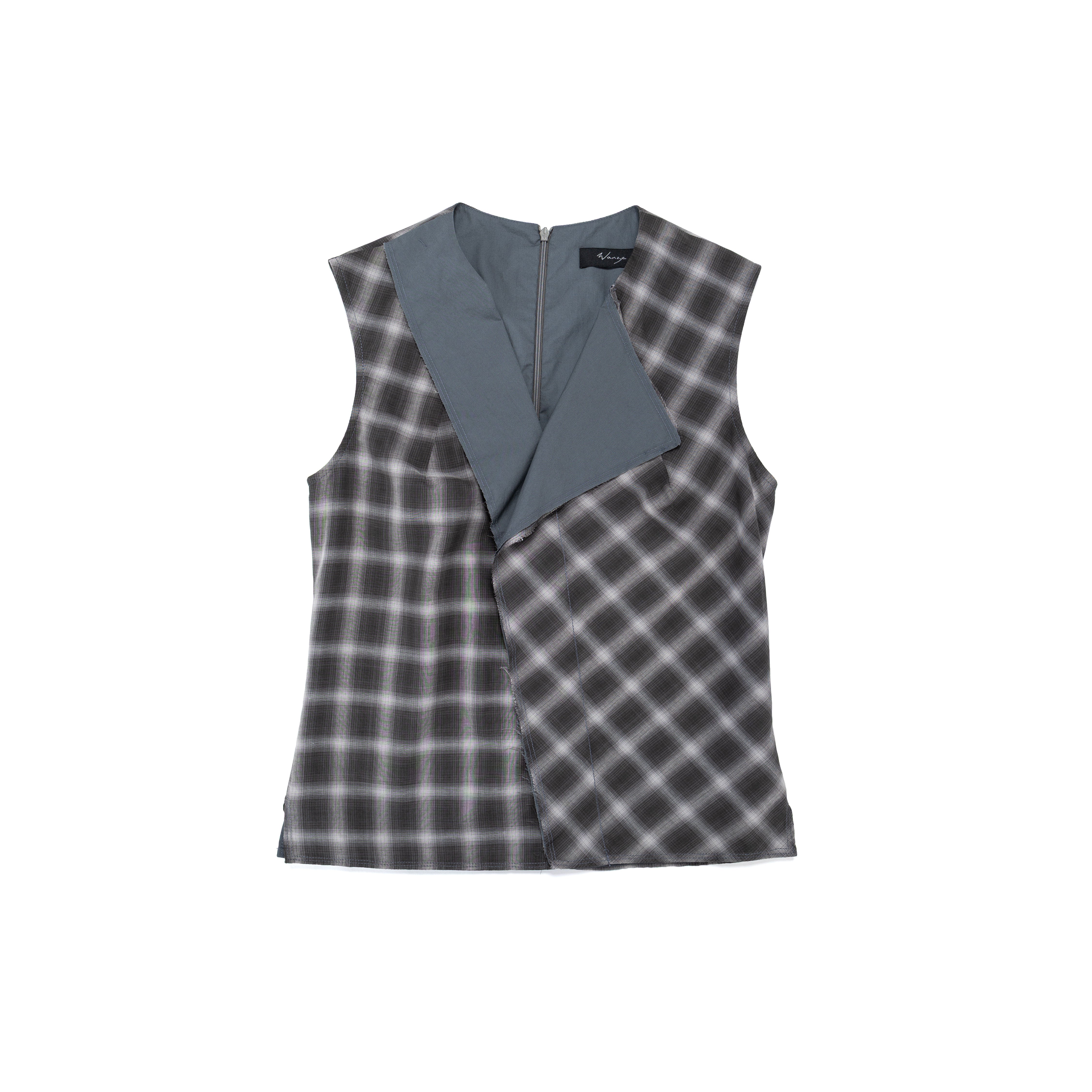 Double Layered Raw Placket Drape Tank Cotton Wool Voile Plaid Graphite - PREORDER