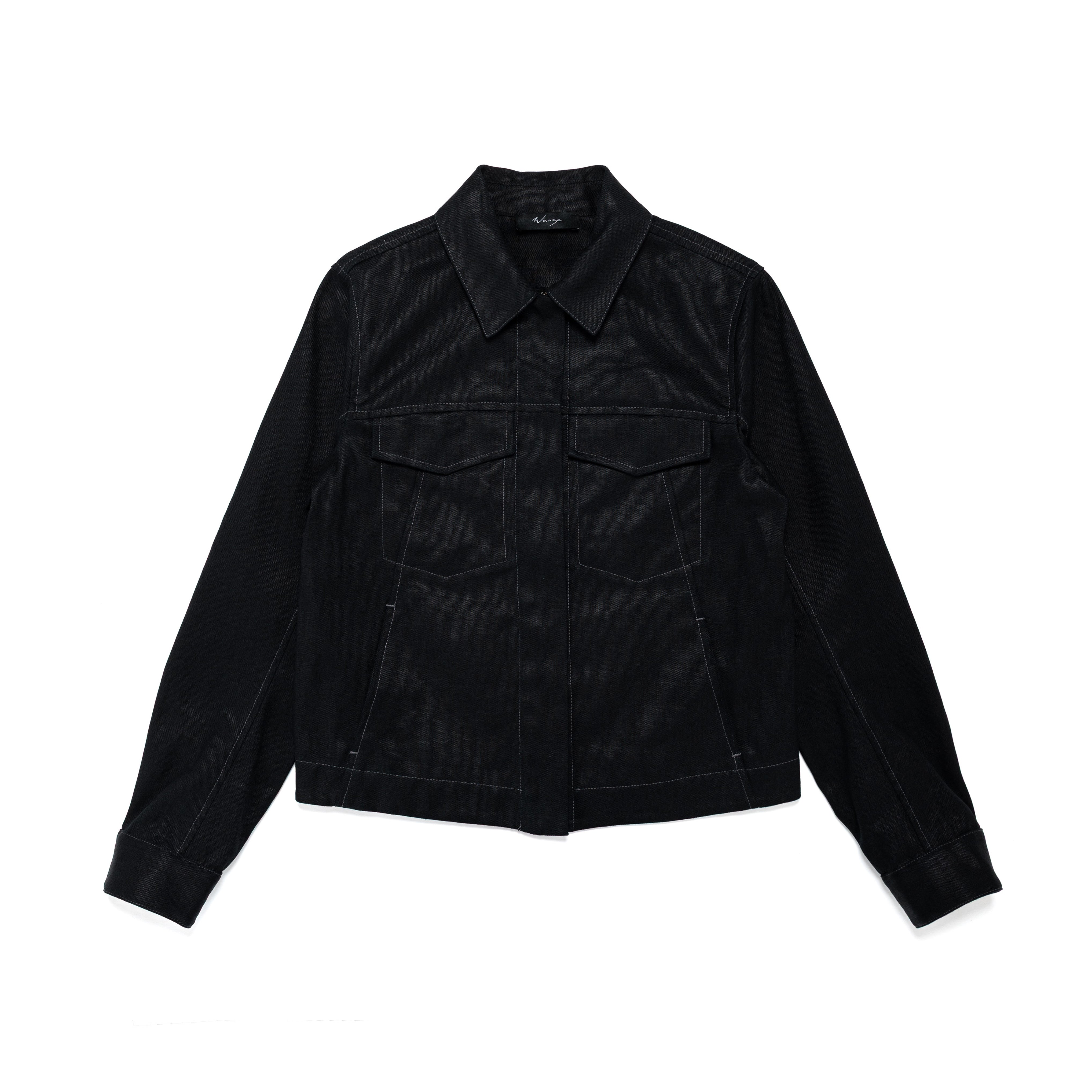 Fitted Denim Jacket Linen Canvas Black - PREORDER