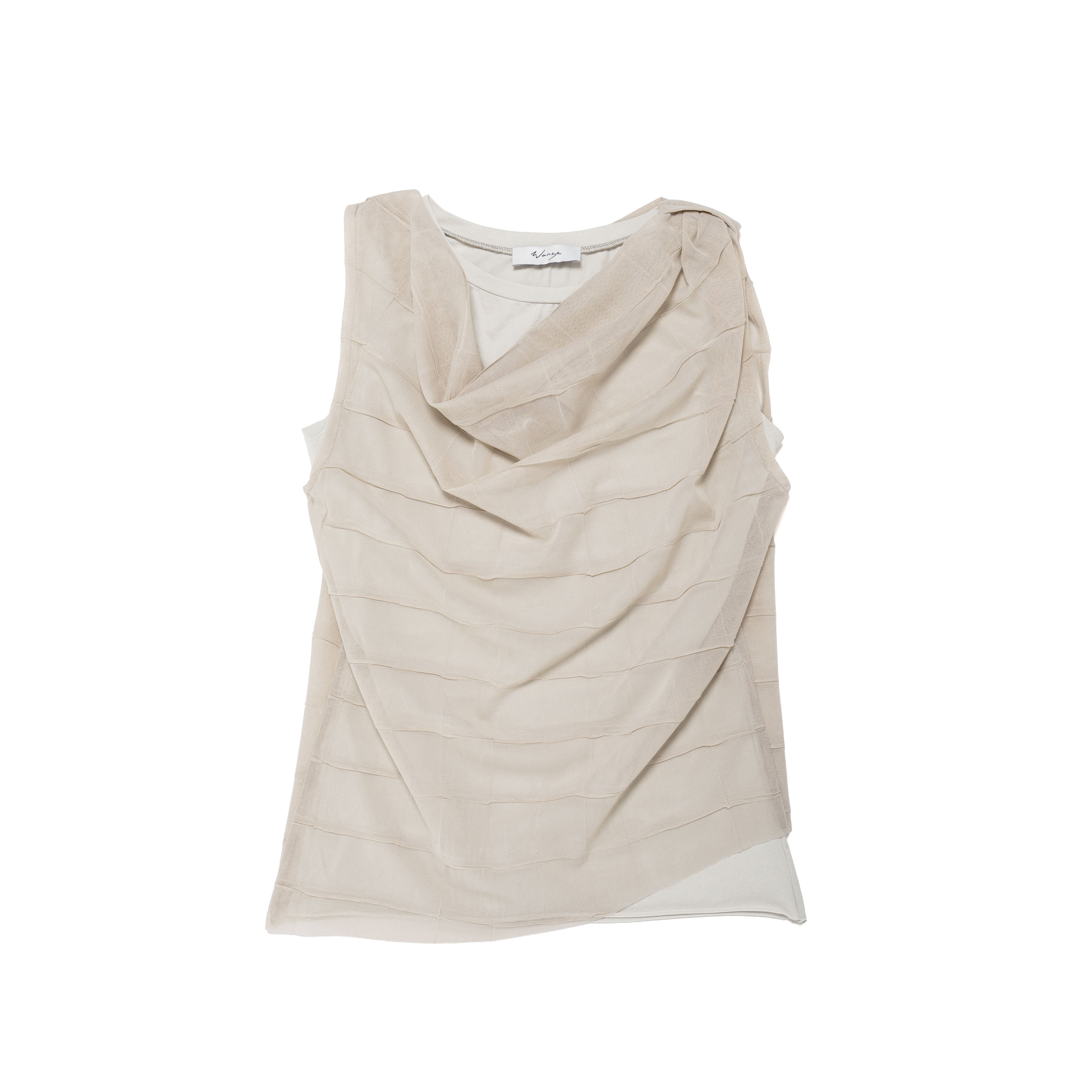Double Layered Cowl Neck Jersey Tank Fancy Pleated Jersey Stone - PREORDER