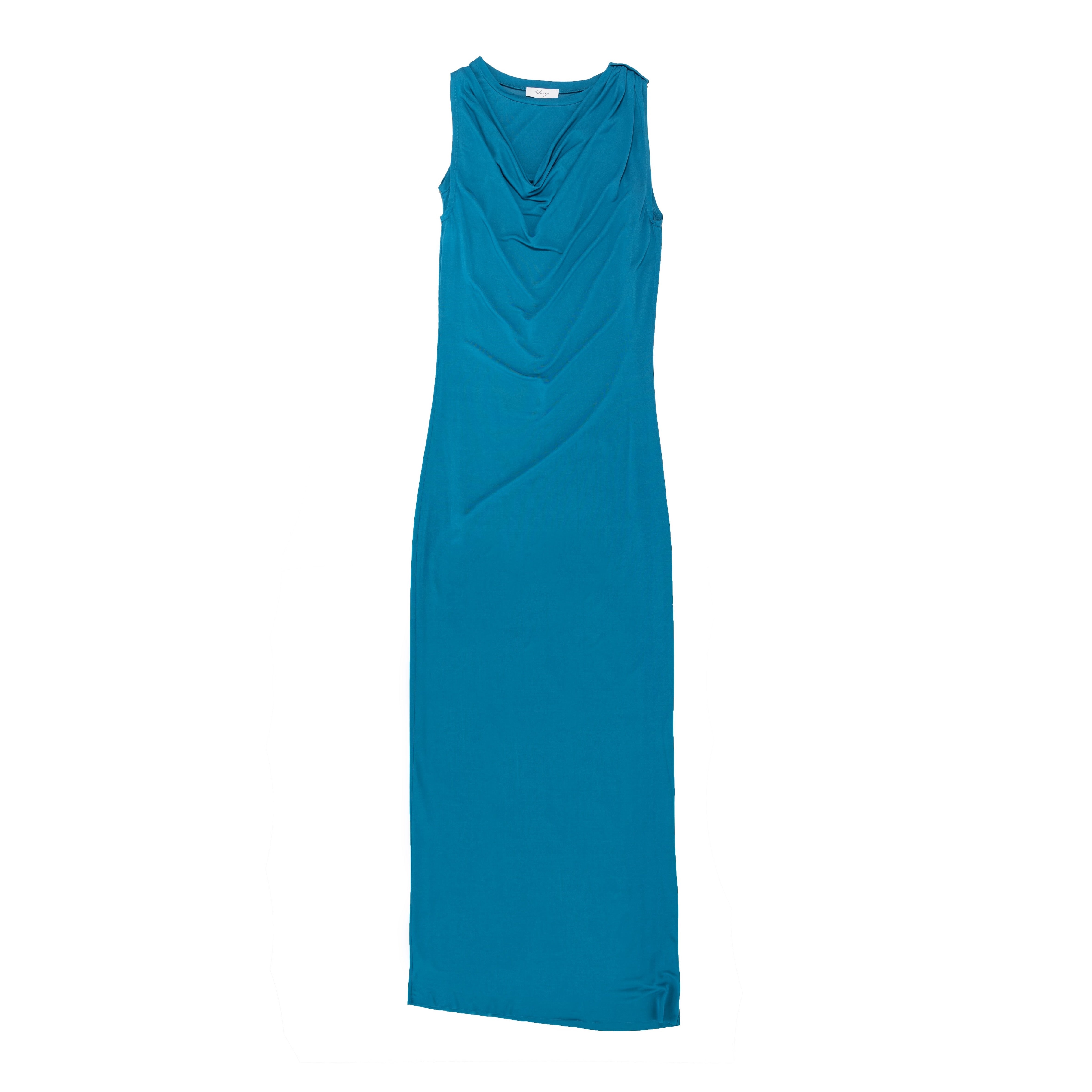 Double Layered Cowl Neck Jersey Dress Viscose Jersey Cyan - PREORDER
