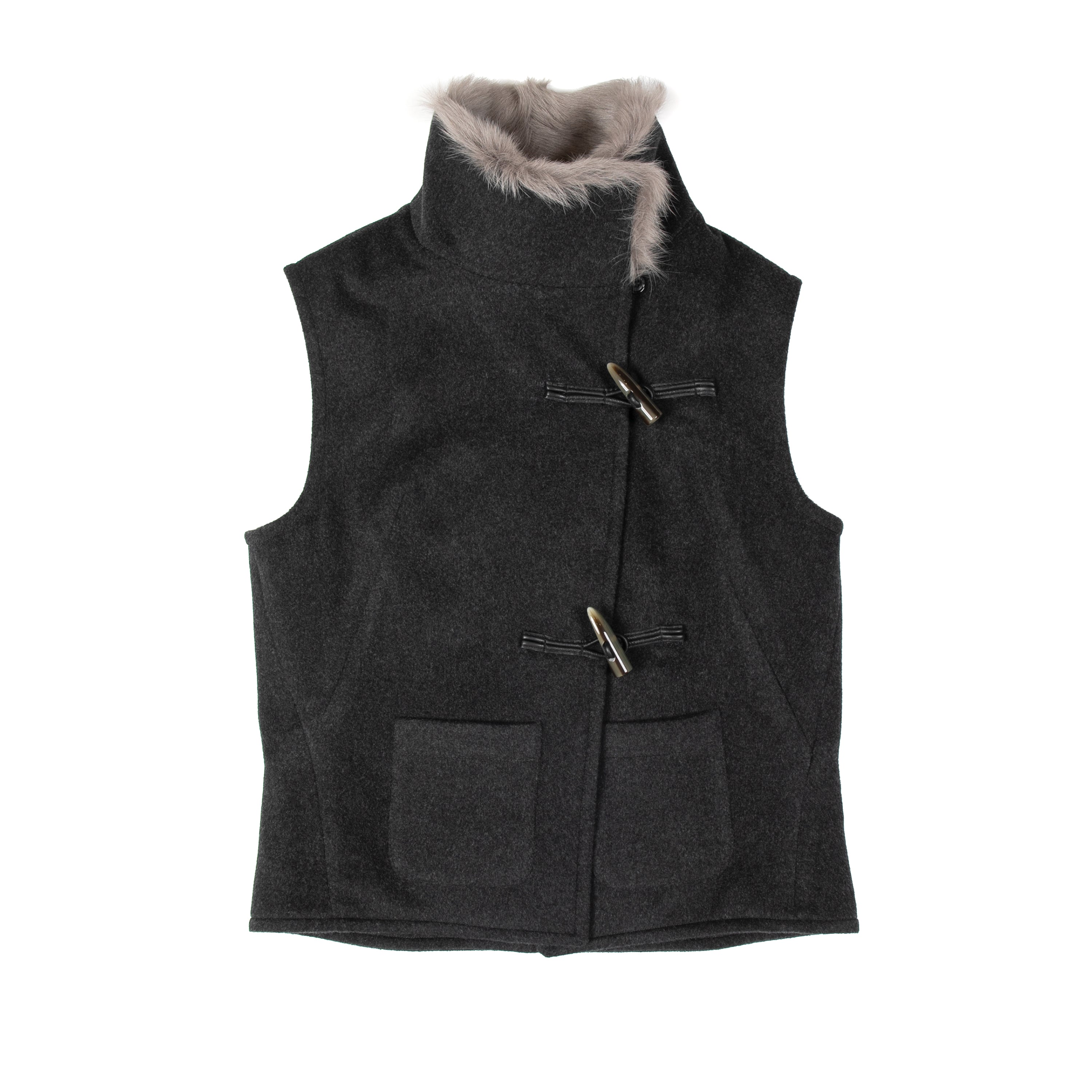 High Collar Wrap Vest Cashmere Wool Grey - PREORDER