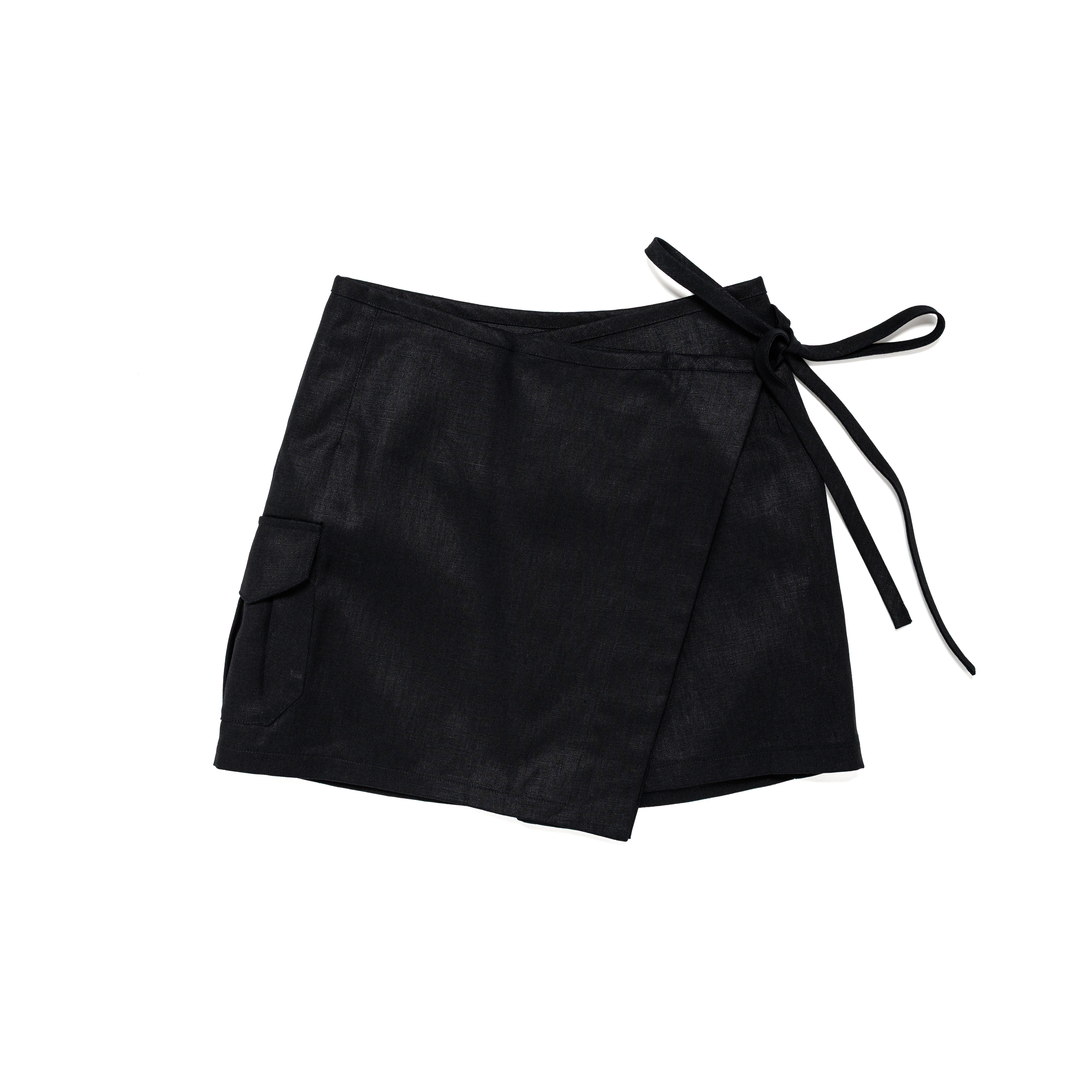 Mini Wrap Skirt Linen Canvas Black - PREORDER