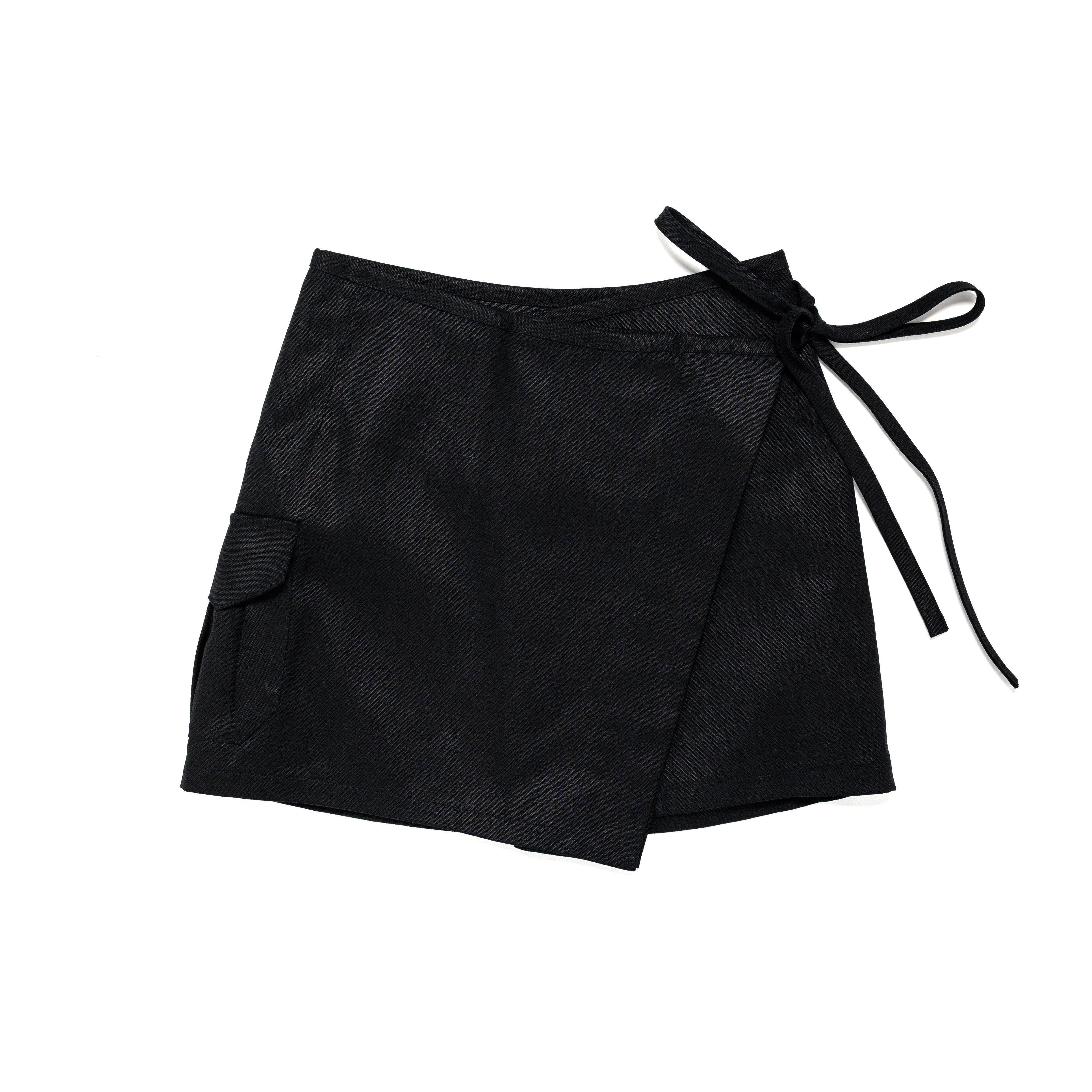 Mini Wrap Skirt Linen Canvas Black - PREORDER