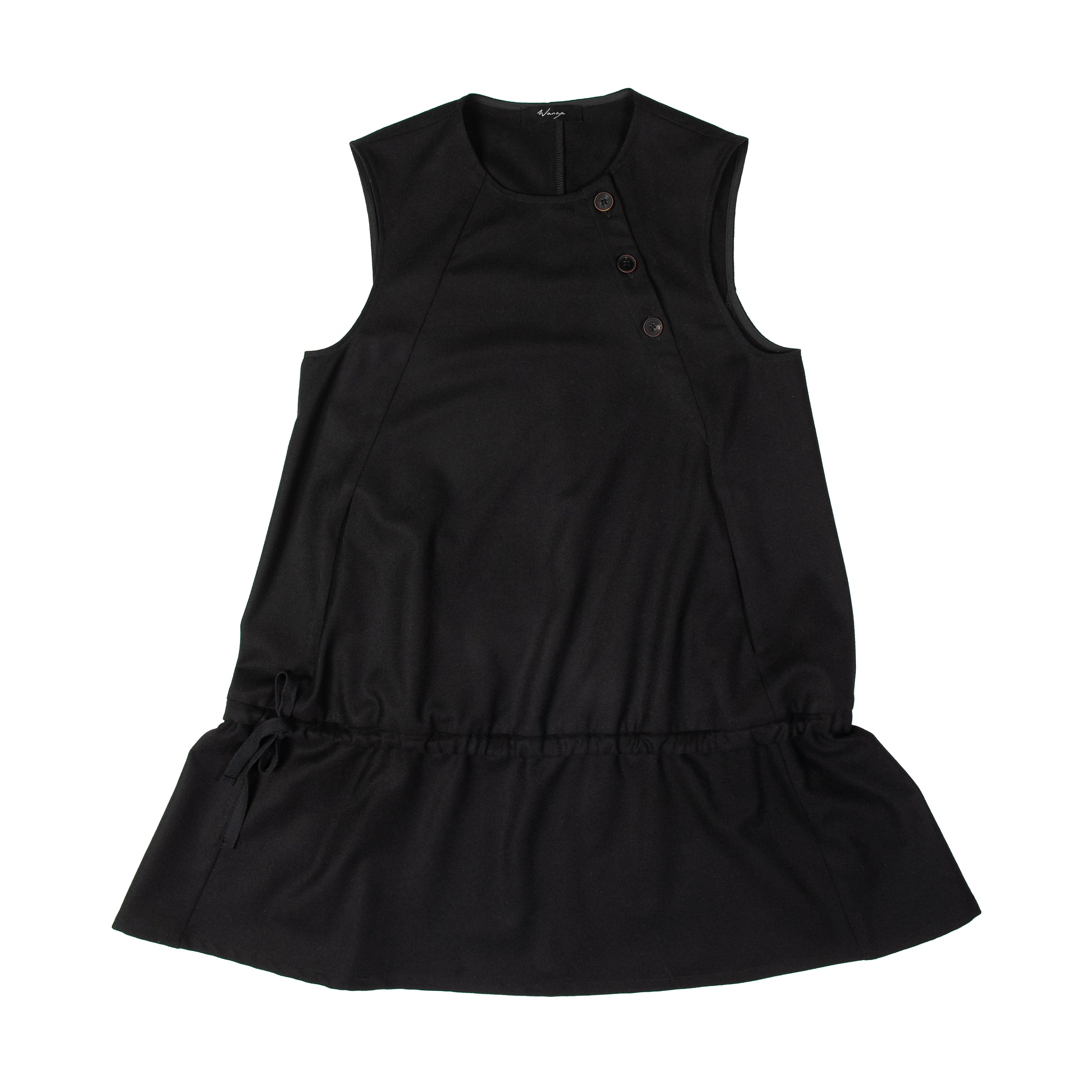 Short Low Waist Cinch Dress Felted Wool Cashmere Black - PREORDER