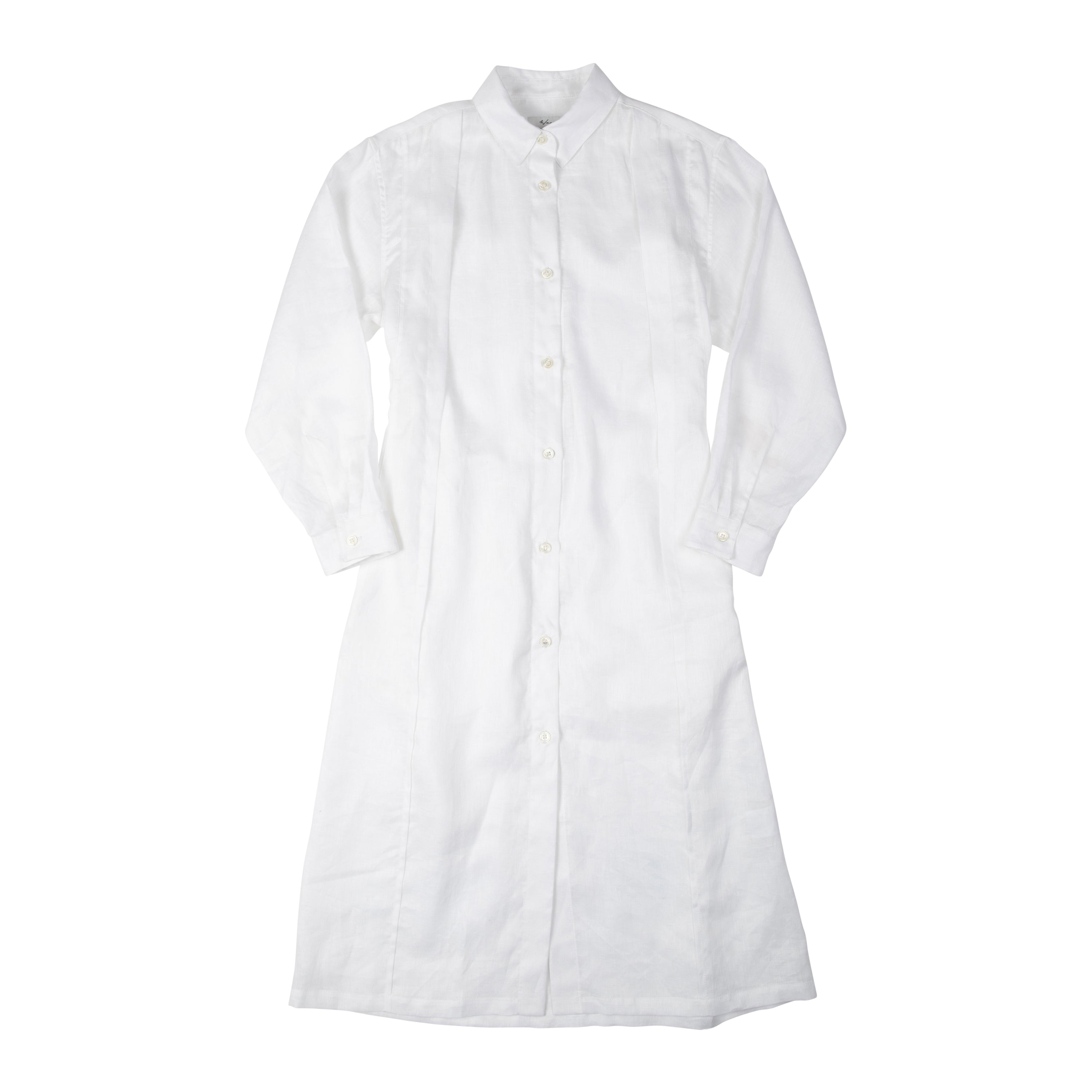 Pleated Shirt Dress Linen White - PREORDER