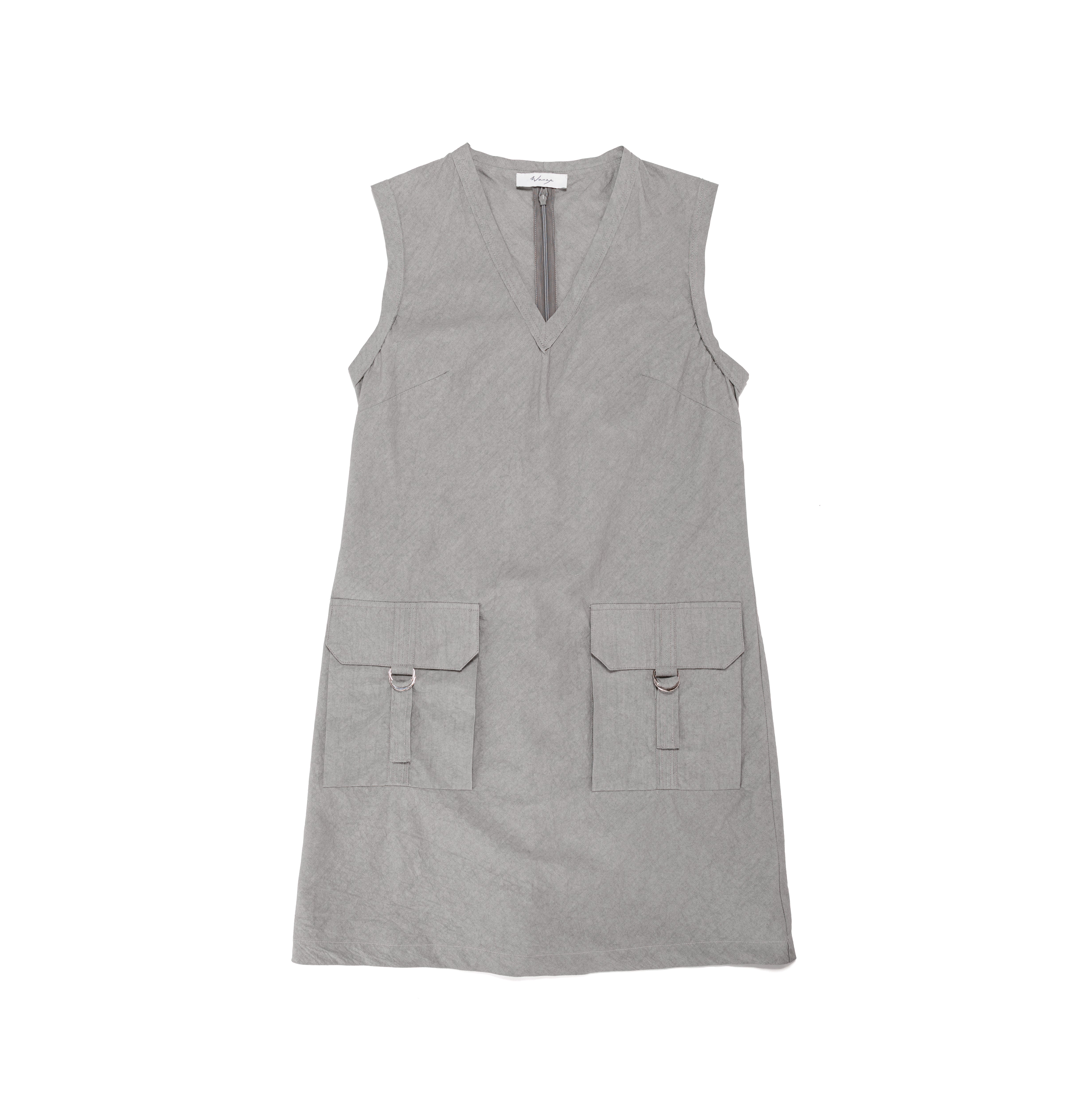 V-Neck Tunic Dress Sun-Dried Cotton Typewriter Ash - PREORDER