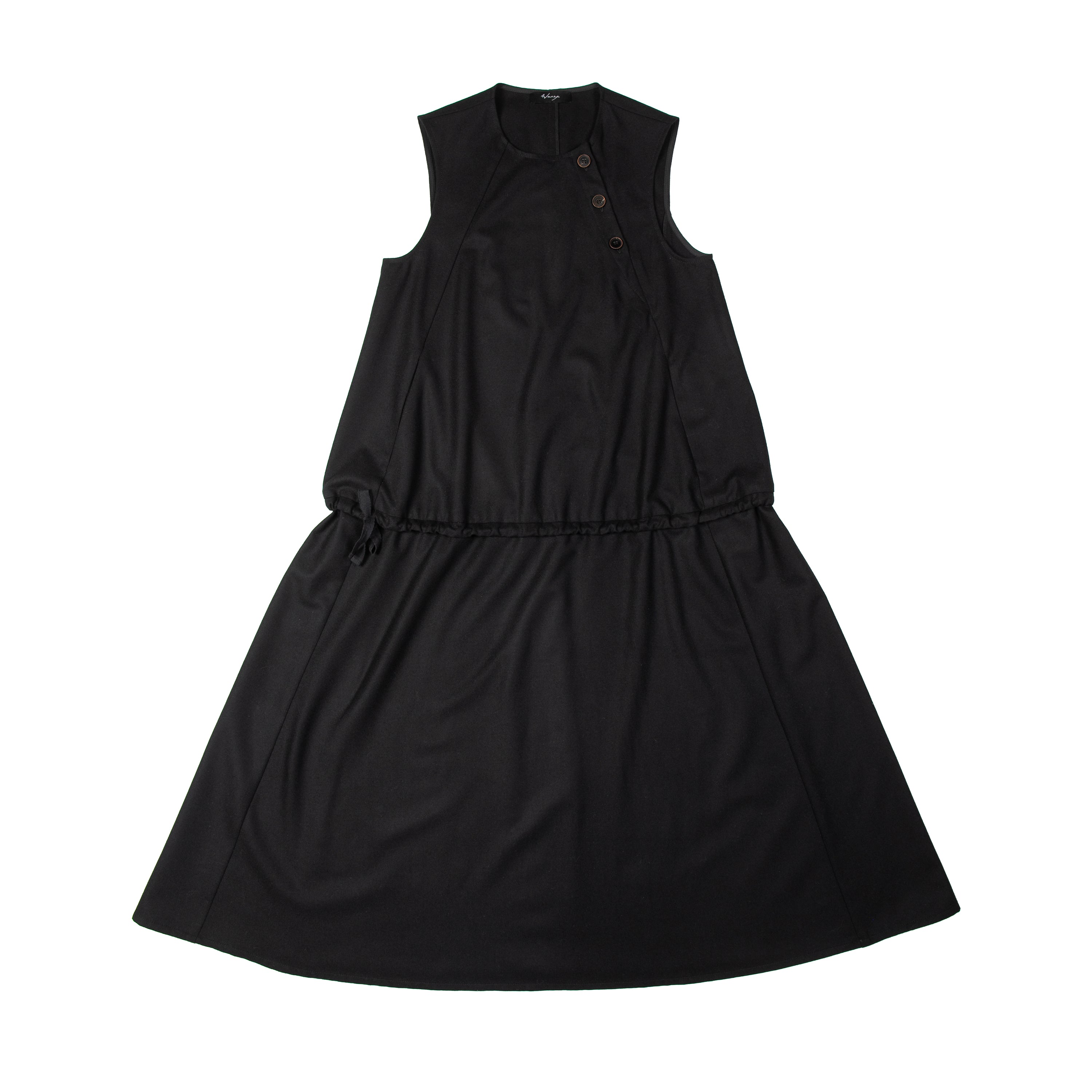 Long Low Waist Cinch Dress Felted Wool Cashmere Black