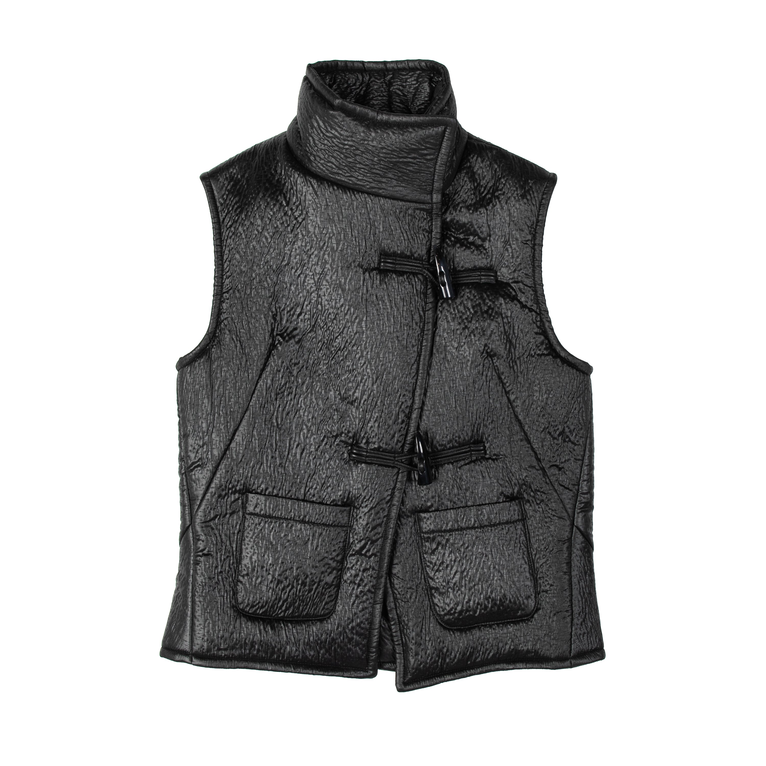 High Collar Wrap Vest Quilted Nylon Black - PREORDER