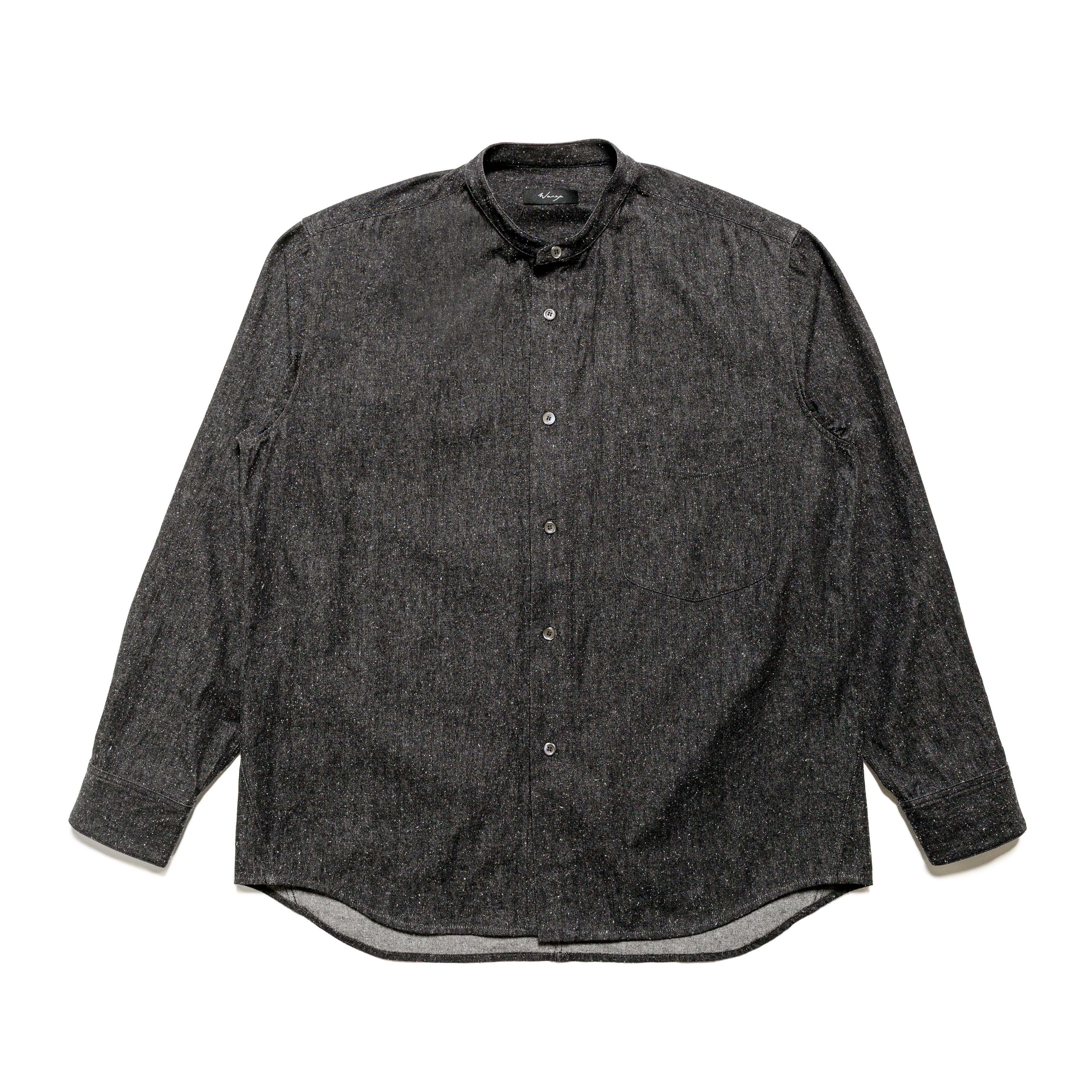 Band Collar Shirt Cotton Silk Chambray Black - PREORDER