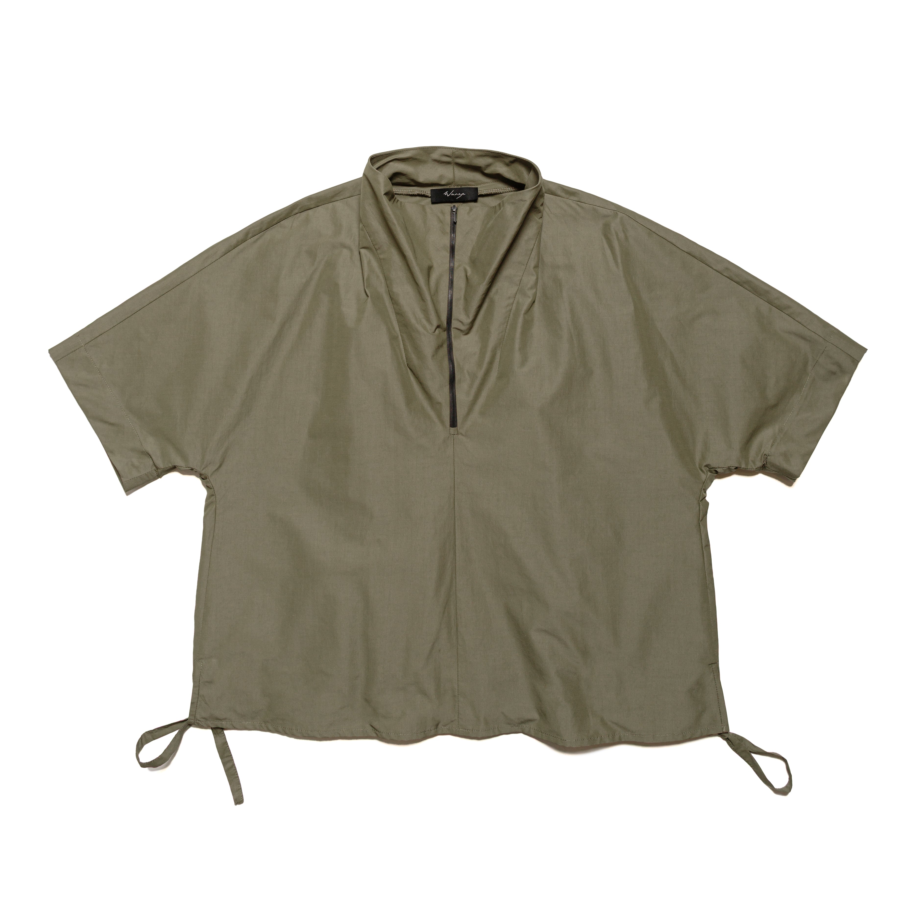 Quarter Zip Bubble Shirt Cotton Nylon Khaki Green - PREORDER