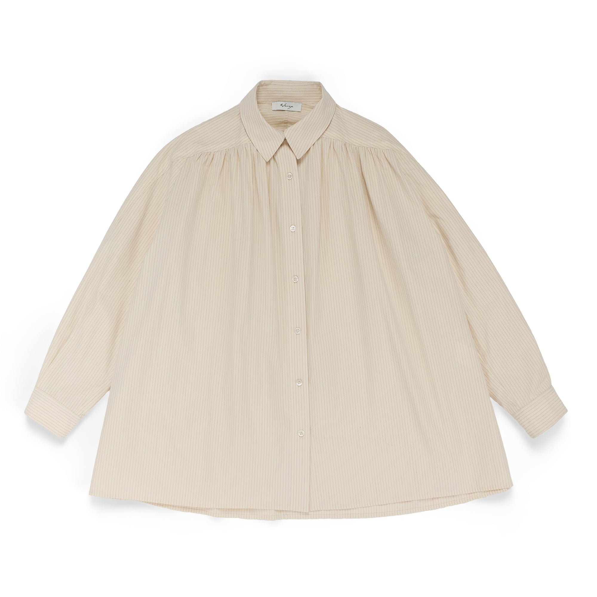 Gathered Button Up Shirt Cotton Poplin Stripe - PREORDER