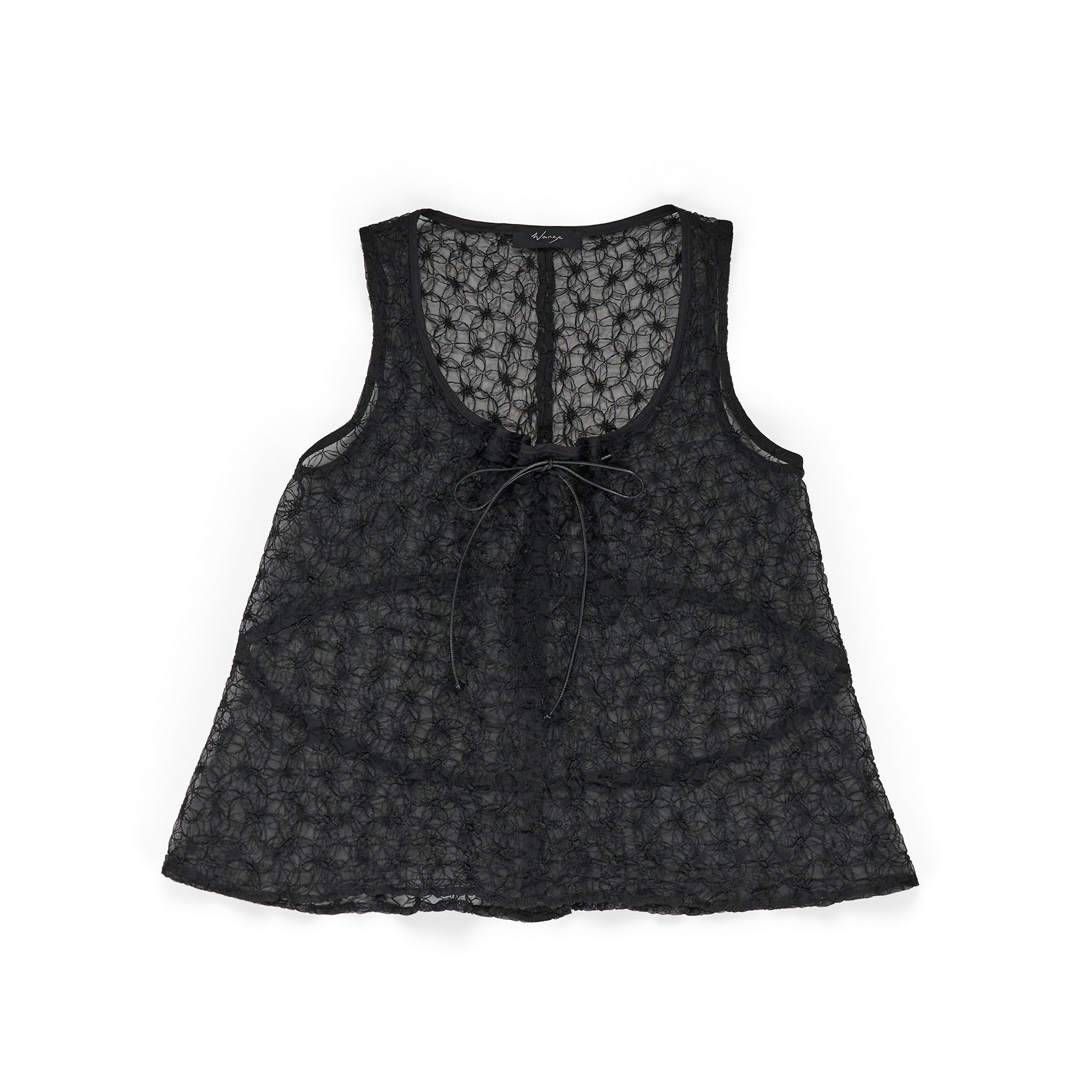 Gathered Tank Embroidered Organza Black - PREORDER