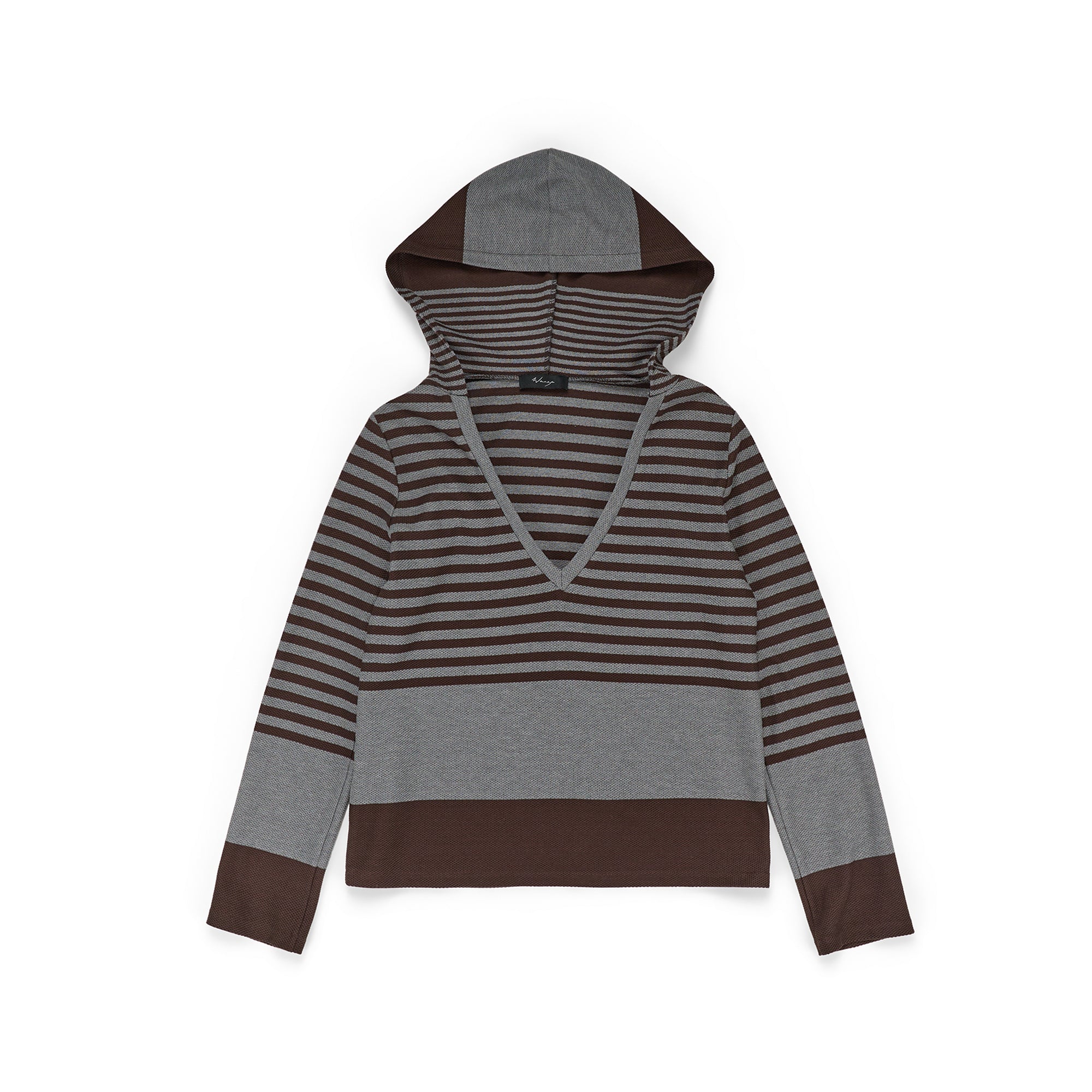 Hooded V-Neck Long Sleeve Cotton Waffle Stripe - PREORDER