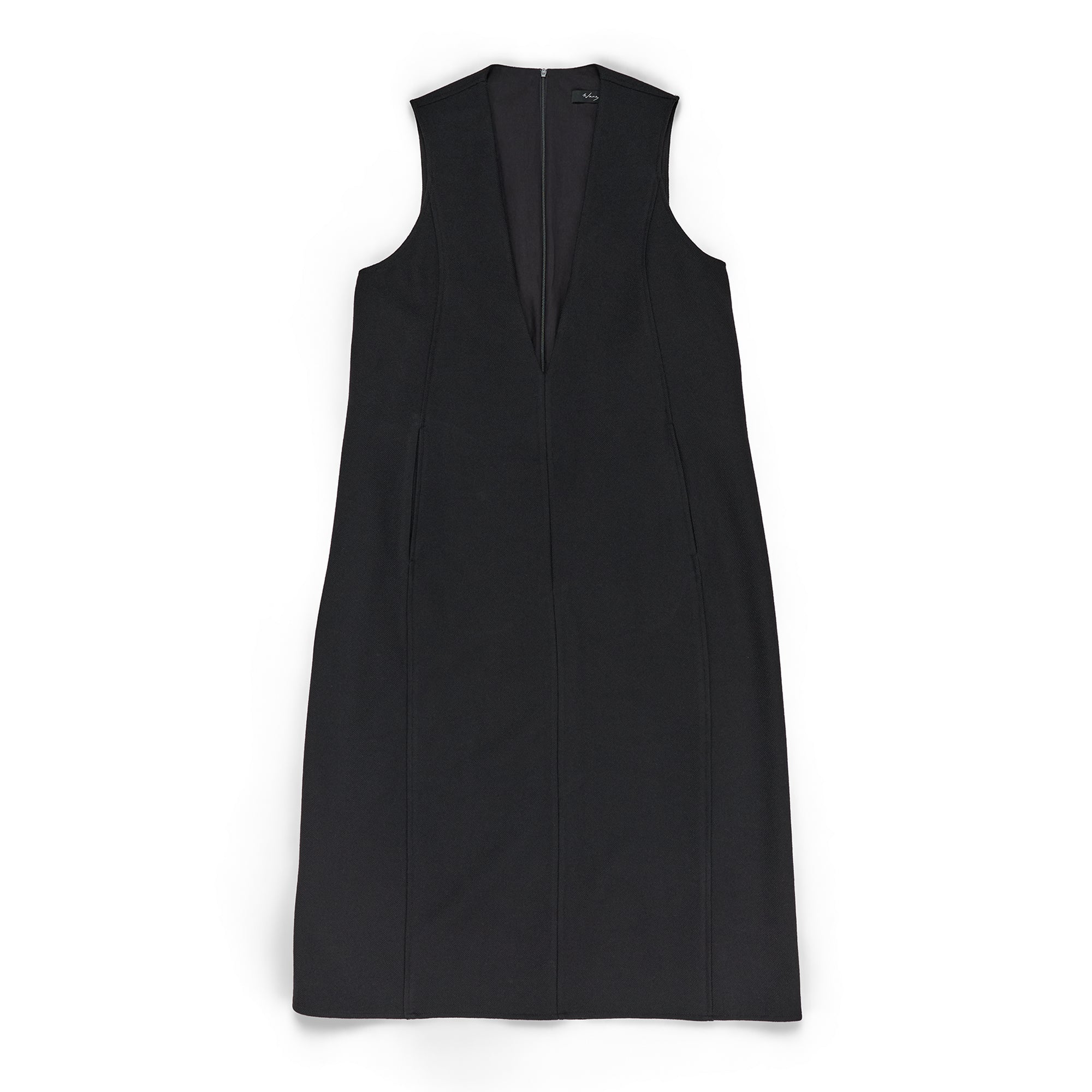V-Neck Full Length Dress Wool Serge Black - PREORDER