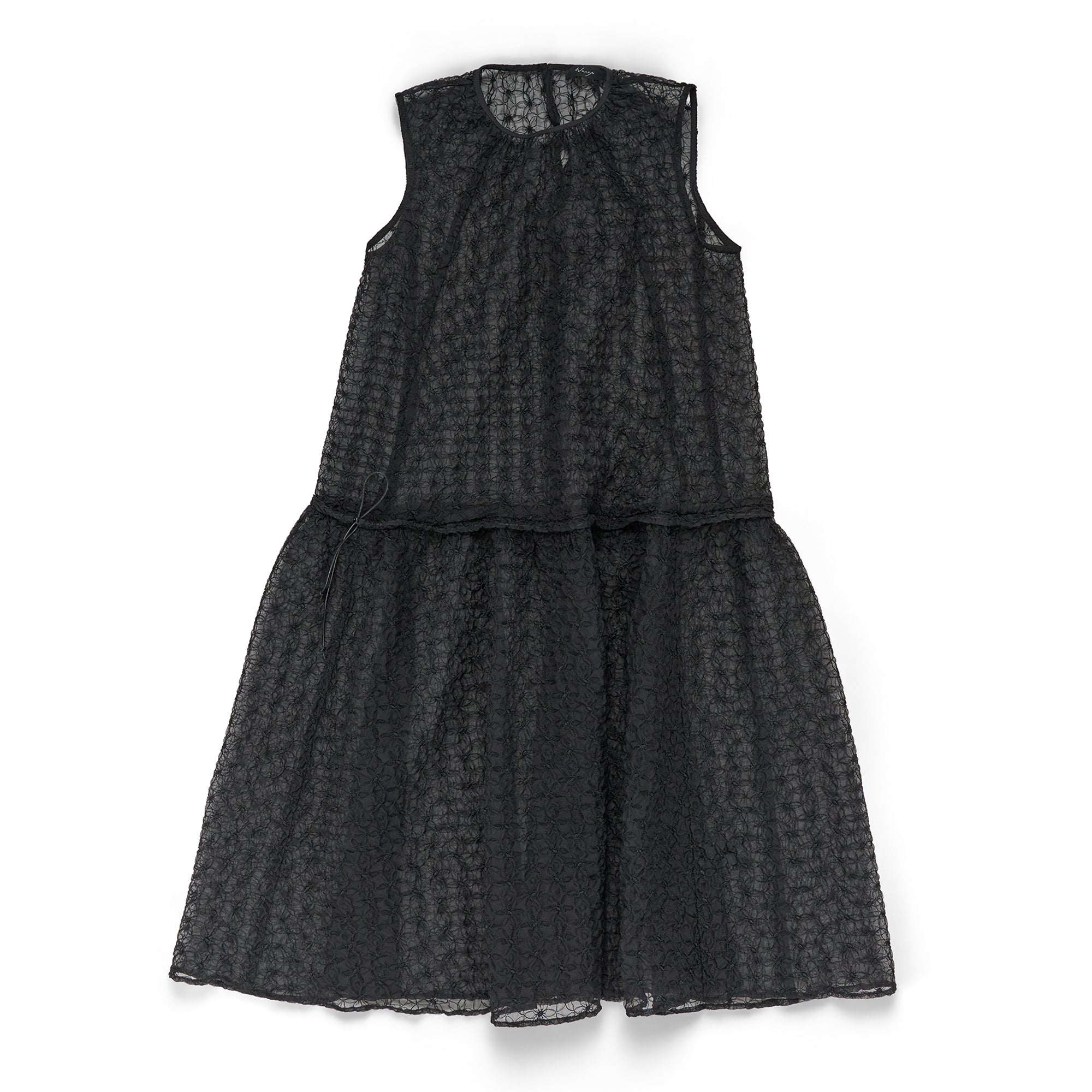 Full Body Gathered Dress Embroidered Organza Black - PREORDER