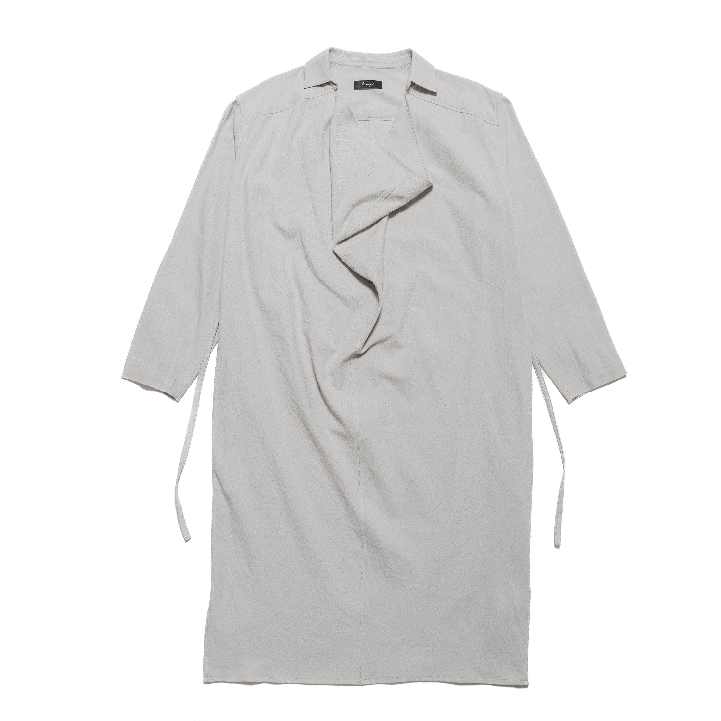 Drape Neck Shirt Dress Raw Cotton Silk Light Grey - PREORDER