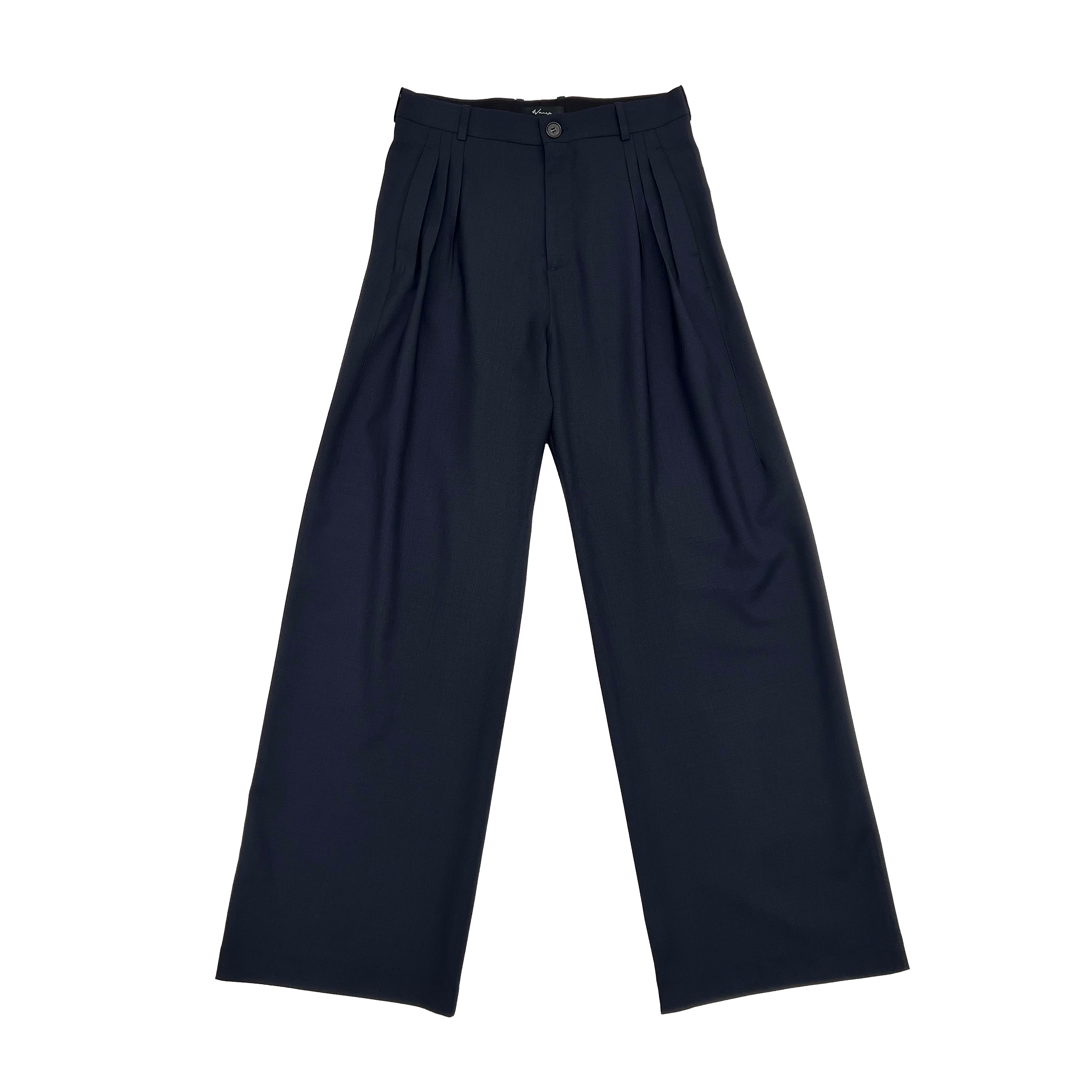 Triple Pleat Wide Leg Trouser Wool Navy - PREORDER