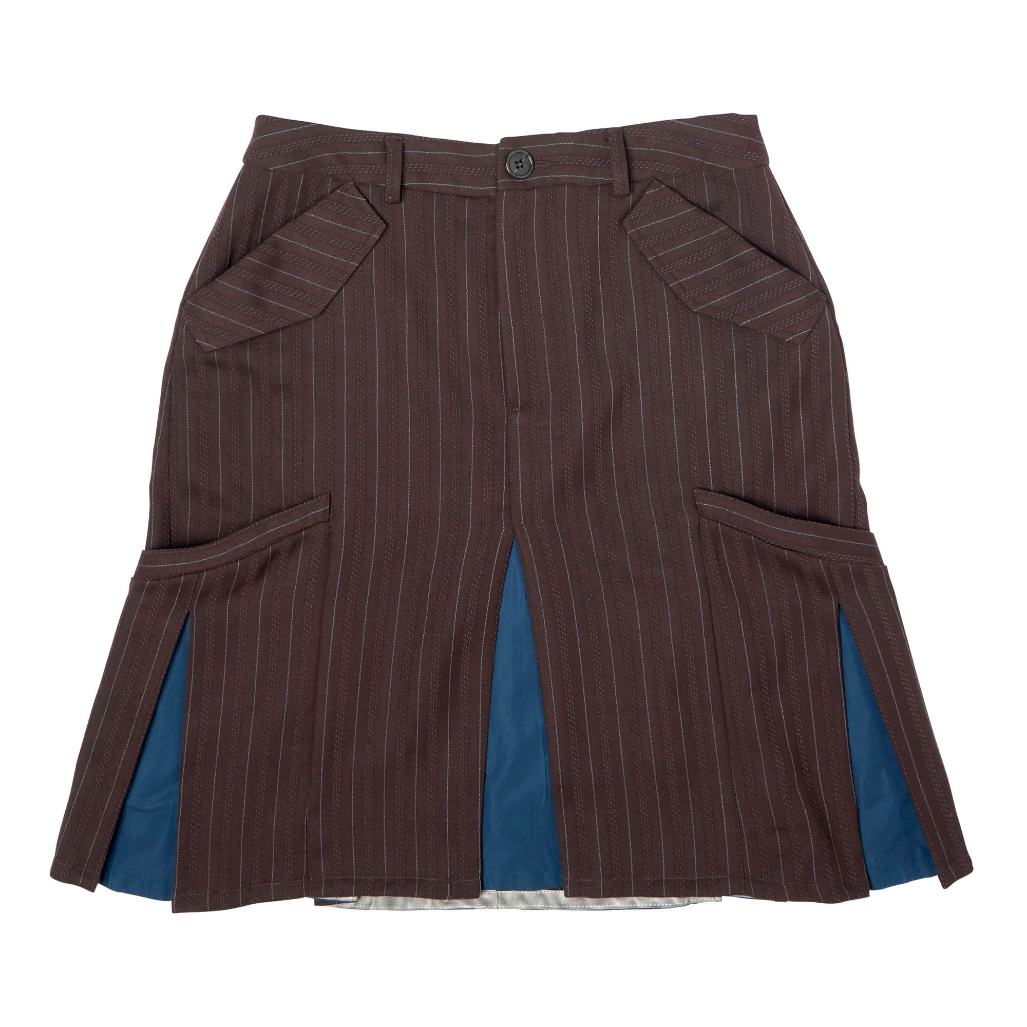 Box Pleat Skirt Virgin Wool Brown Pinstripe - PREORDER