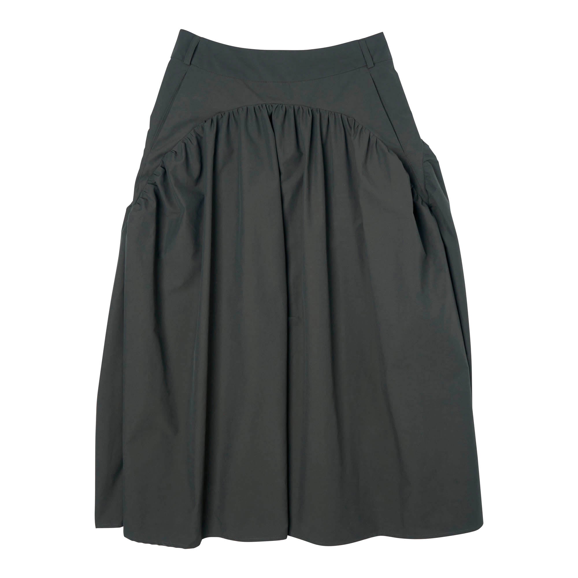 Long Gathered Skirt Structured Cotton Green Smoke - PREORDER