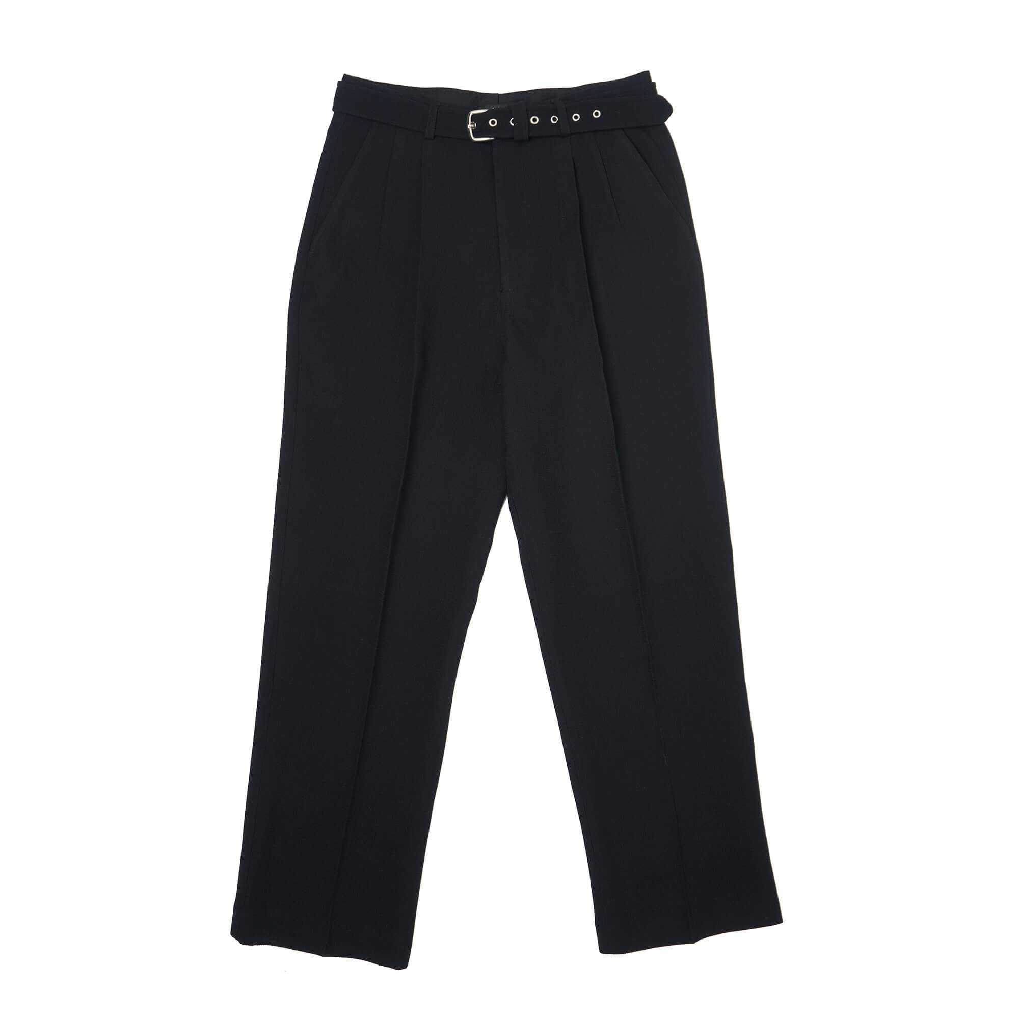 Double Pleat Straight Leg Trouser Wool Crepe Black - PREORDER
